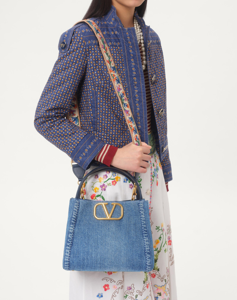 VALENTINO GARAVANI ALLTIME MEDIUM HANDBAG IN DENIM WITH EMBROIDERED STRAP 7
