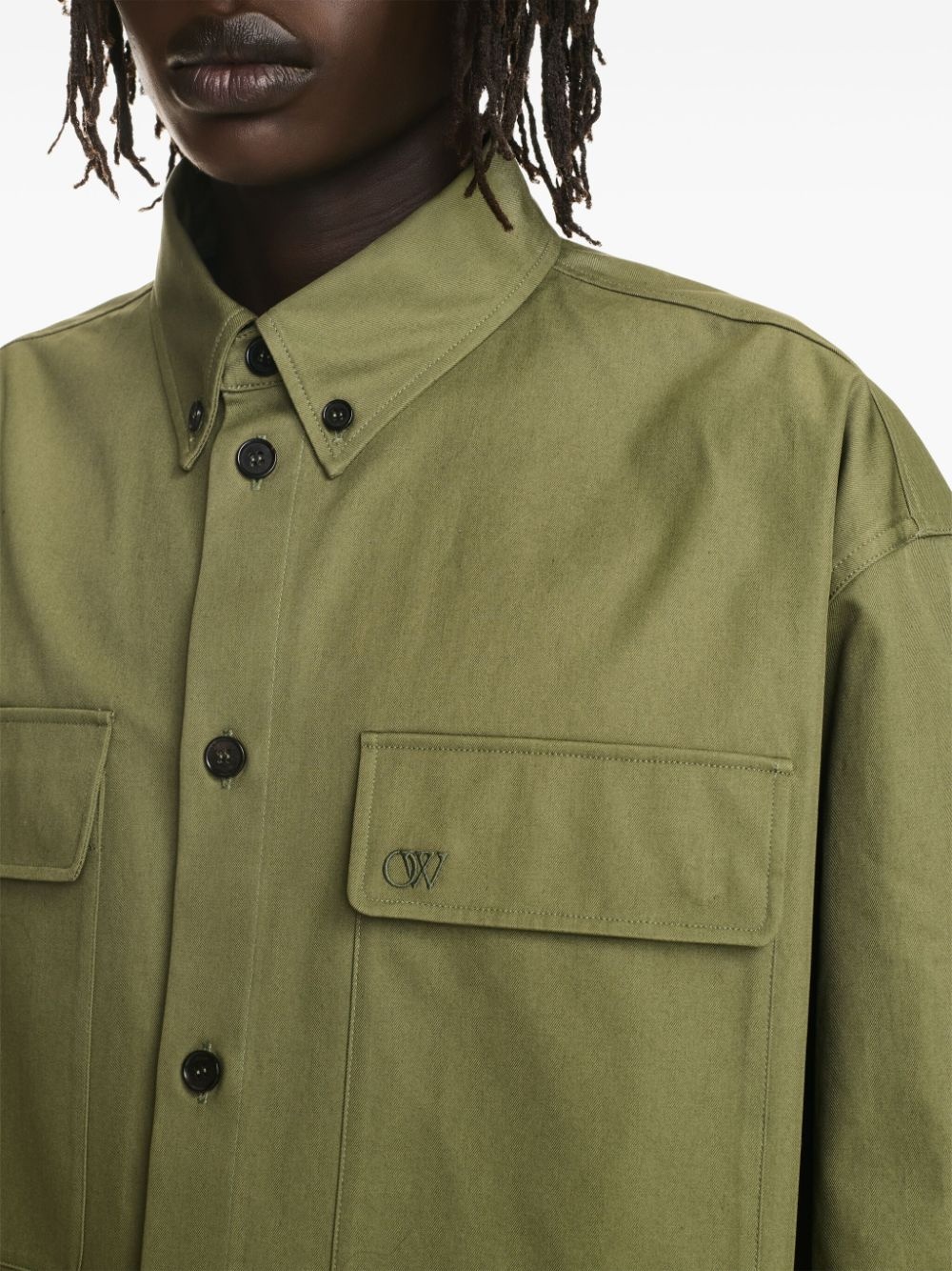 logo-embroidered shirt jacket - 5