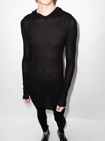 Rick Owens semi-sheer ribbed hoodie outlook