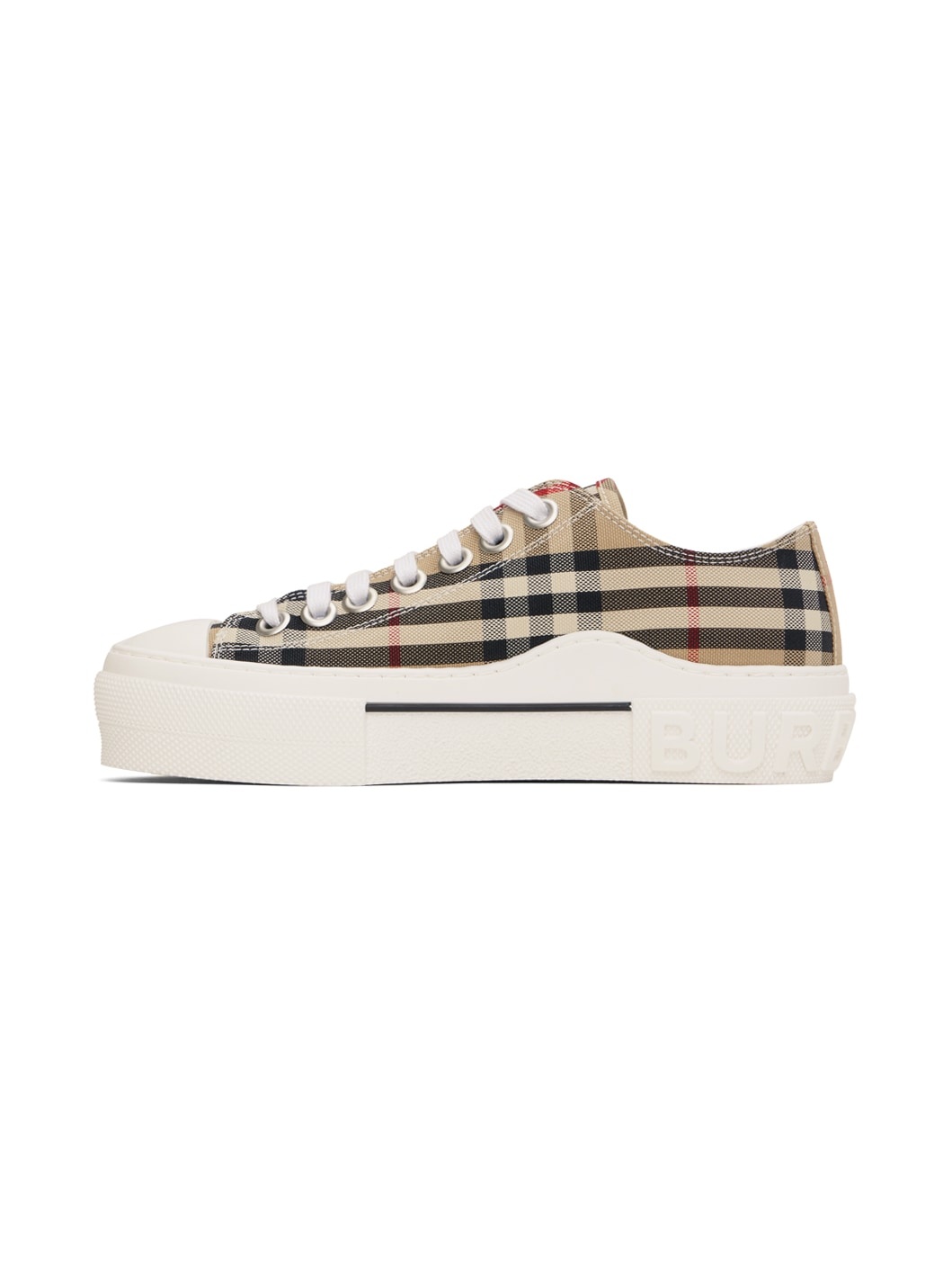 Beige Check Cotton Sneakers - 3