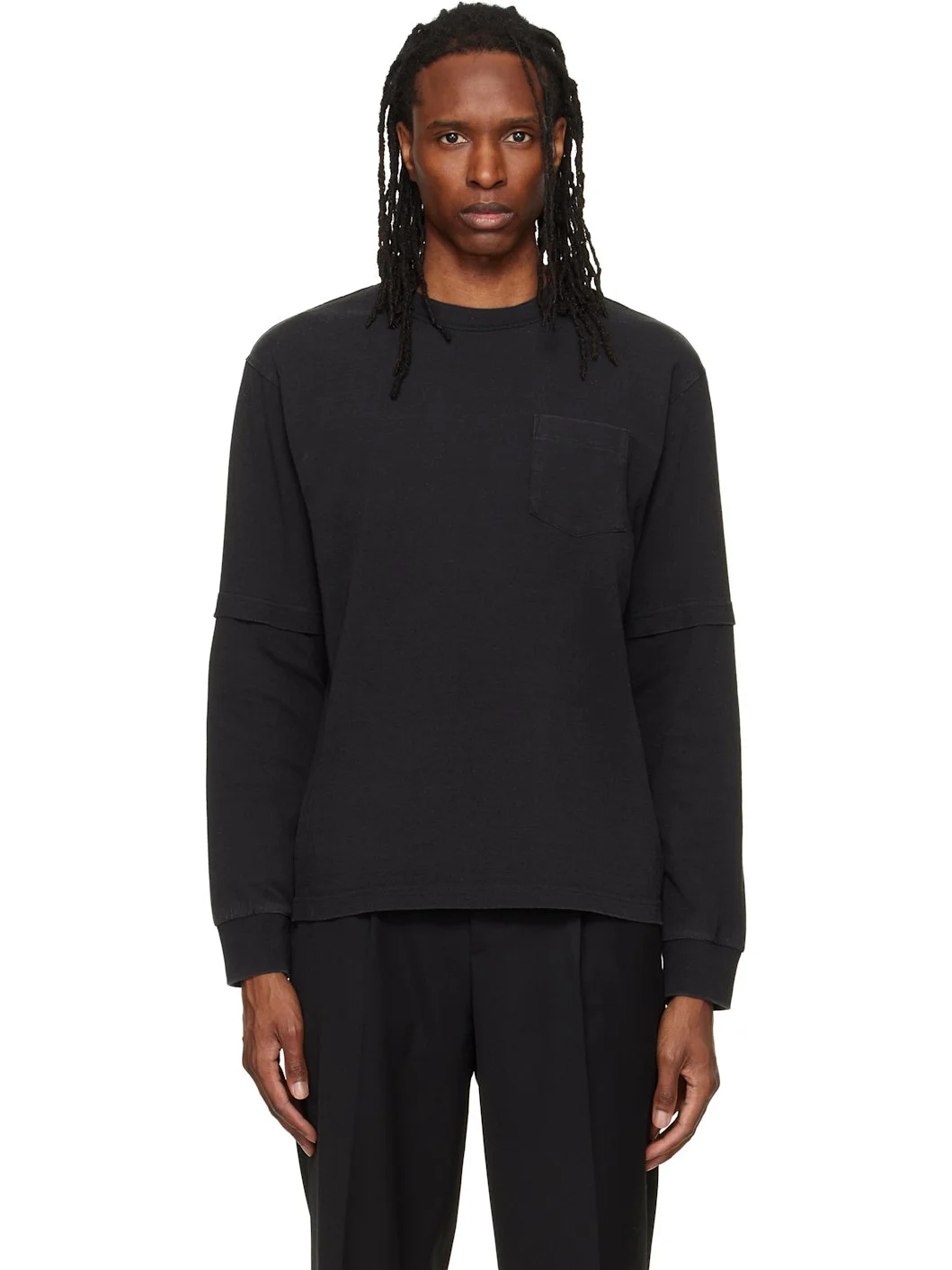 Black Cotton Jersey Long Sleeve T-shirt - 1