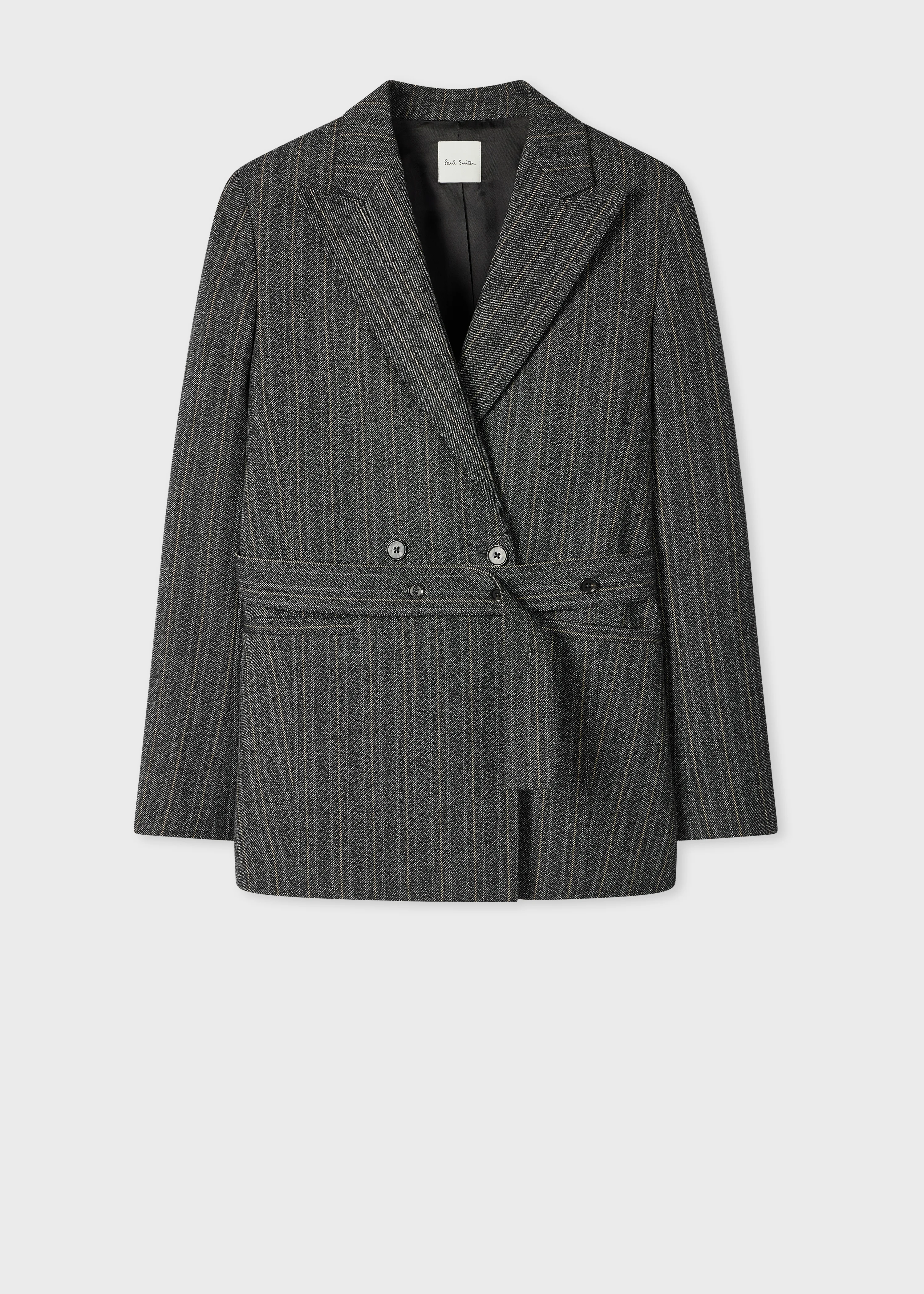 Women's Grey Textured Belted Jacket - 1