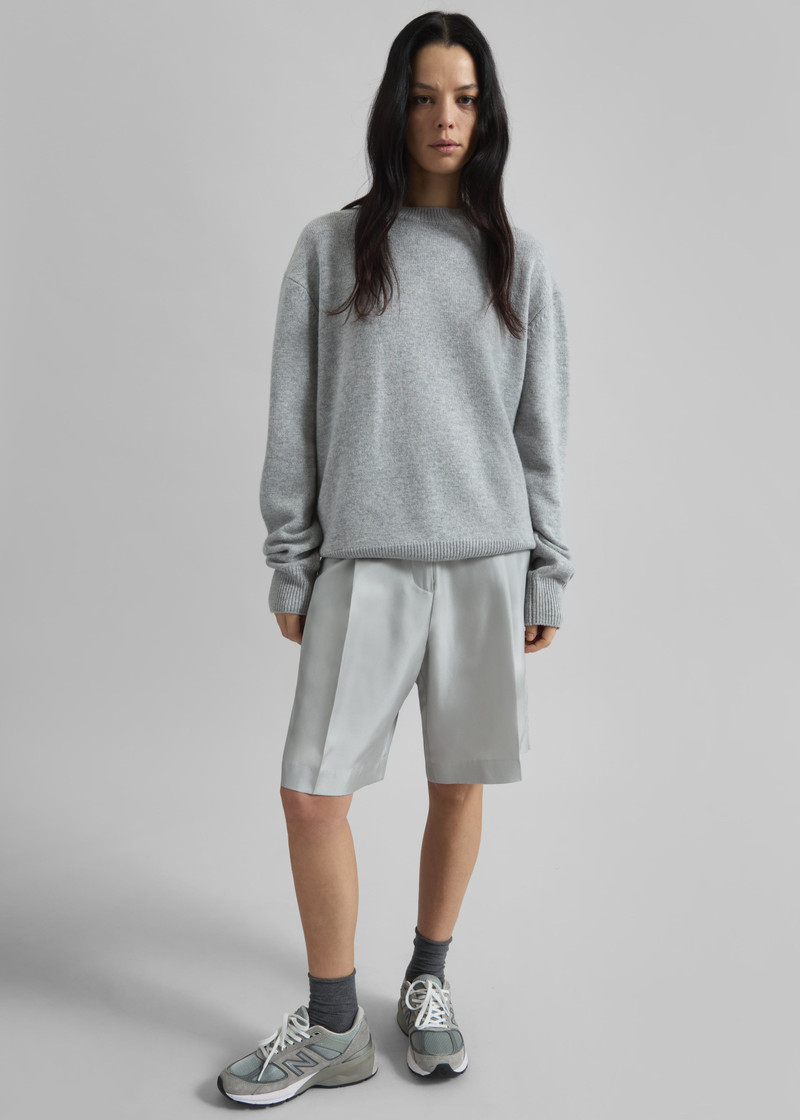 Marfa Pleated Silk Bermuda Shorts - Grey 5
