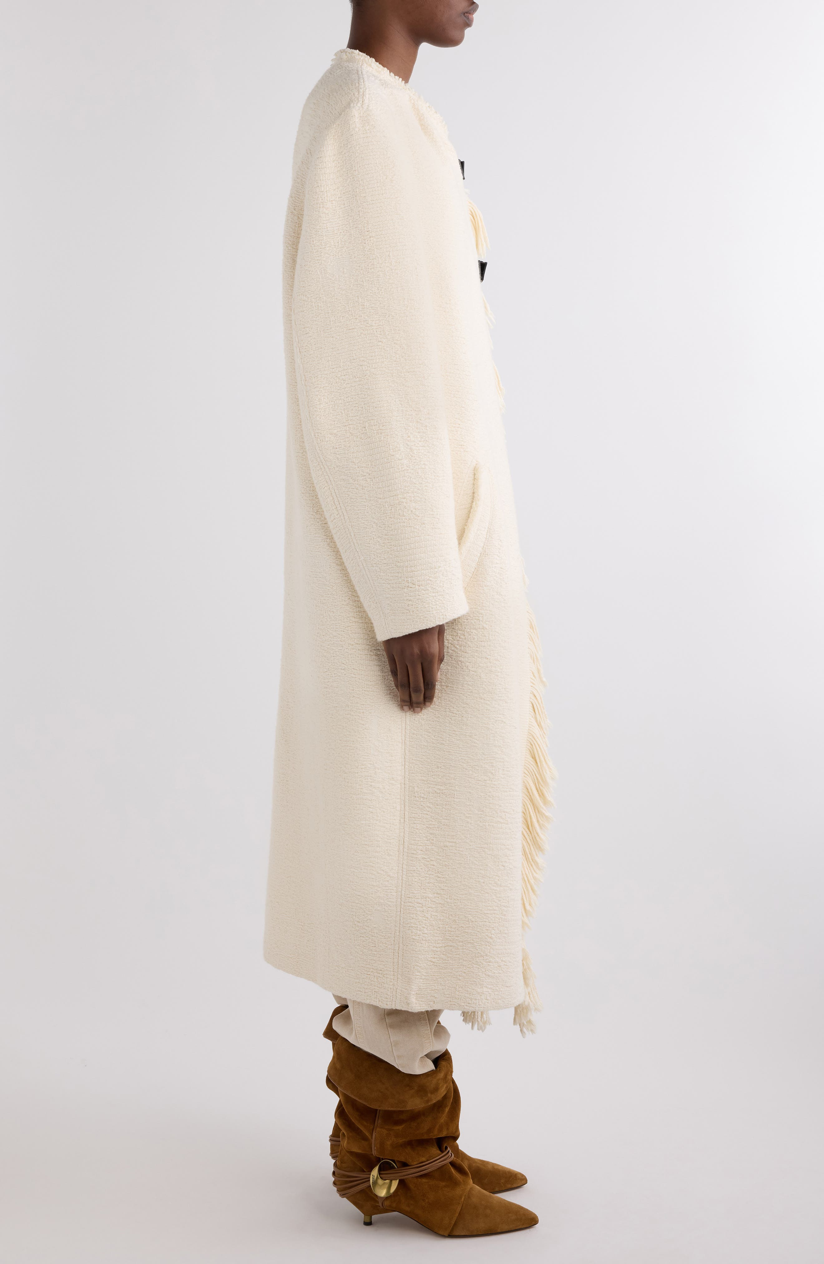 Isabel Marant Gameia Fringe Bouclé Coat in Ecru at Nordstrom - 3