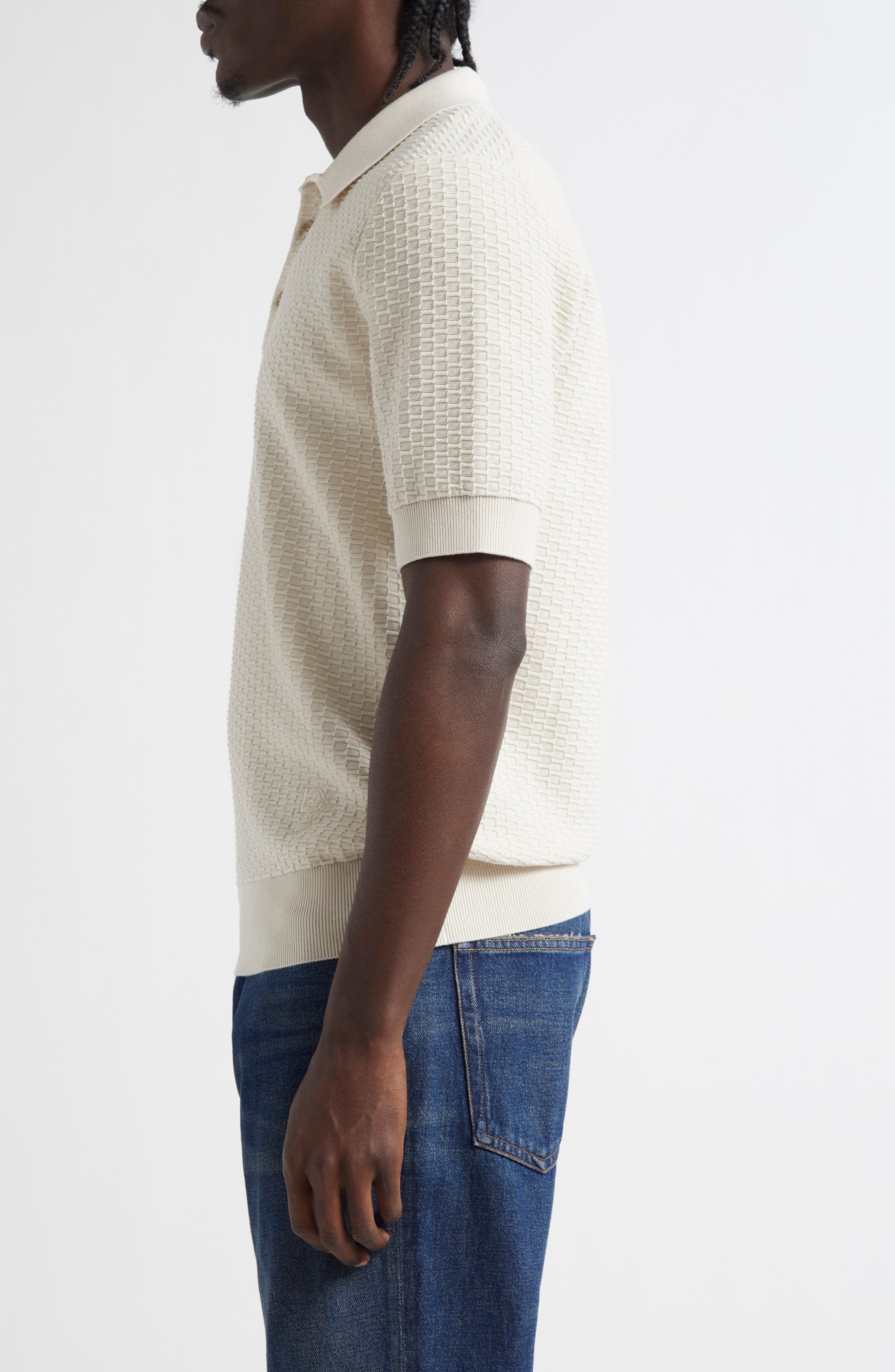 Dolce&Gabbana Textured Polo Sweater in M2826 Beige Chiarissimo at Nordstrom - 3