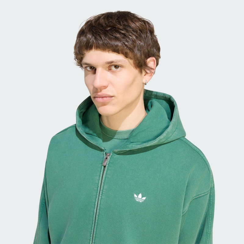 TREFOIL ESSENTIALS WASHED FULL ZIP LOOSE HOODIE 5