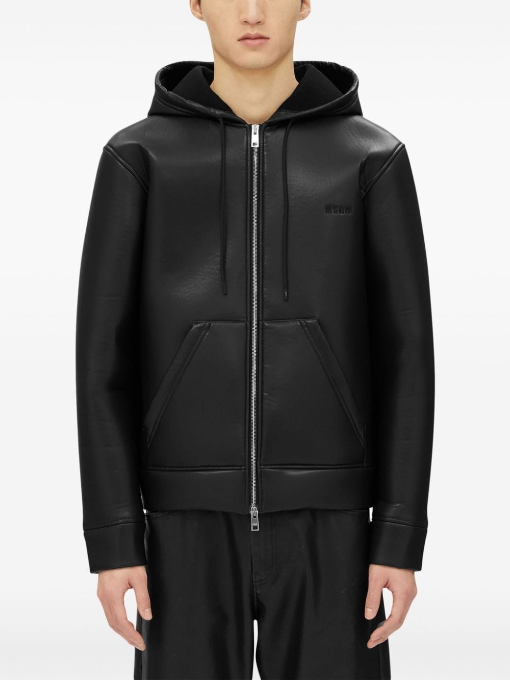 zip-up leather hoodie - 3