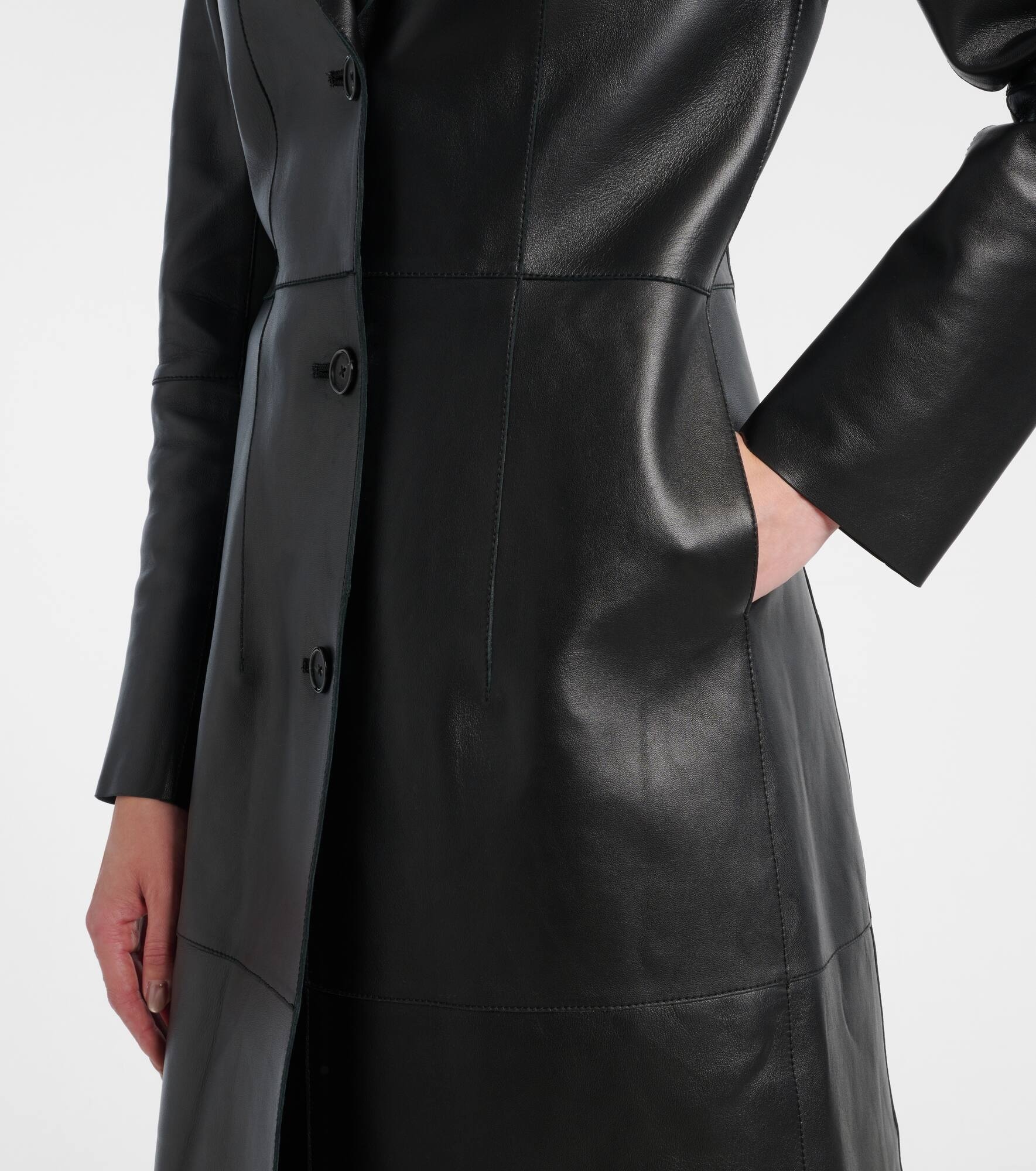 Paneled leather coat - 5