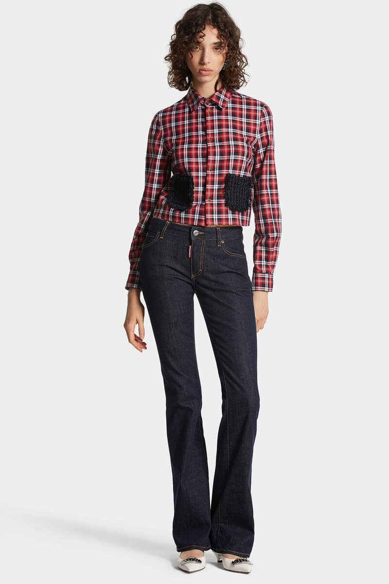 DARK RINCE WASH MEDIUM WAIST FLARE JEANS 4