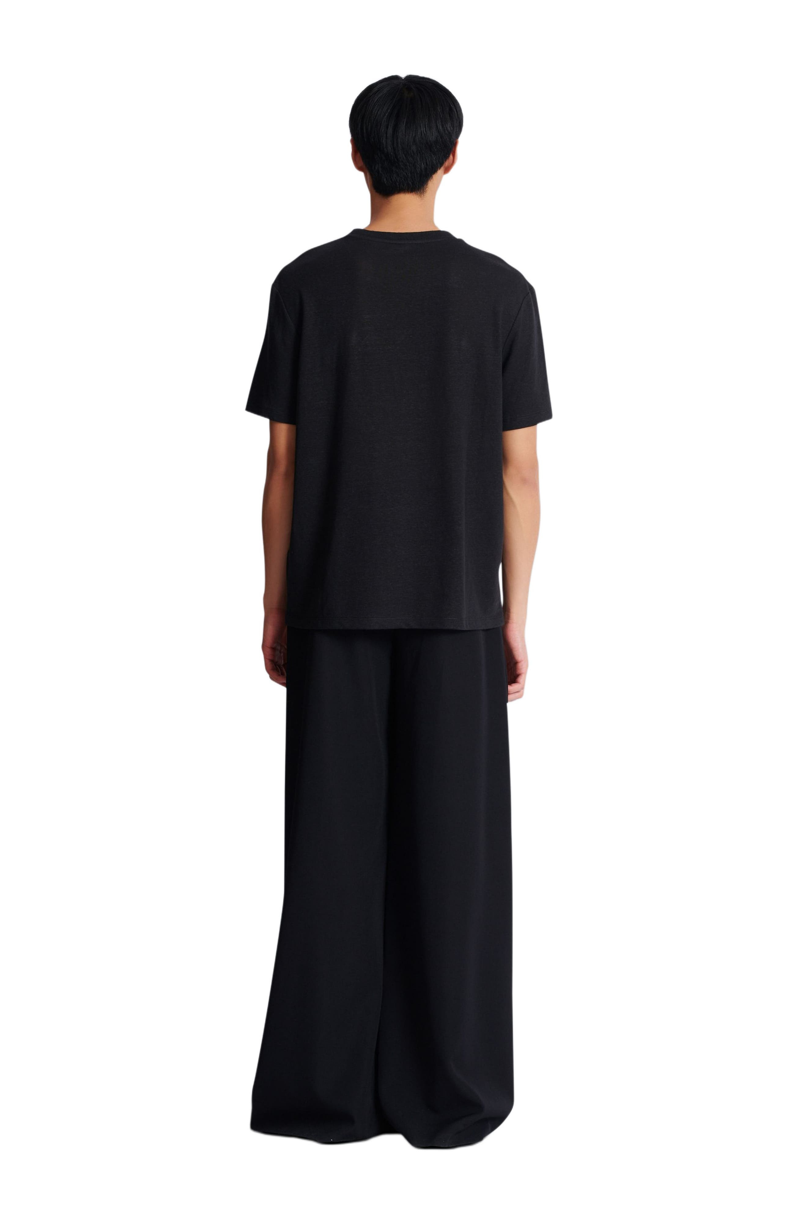 Balmain Écusson embroidered linen T-shirt in Black at Nordstrom - 3