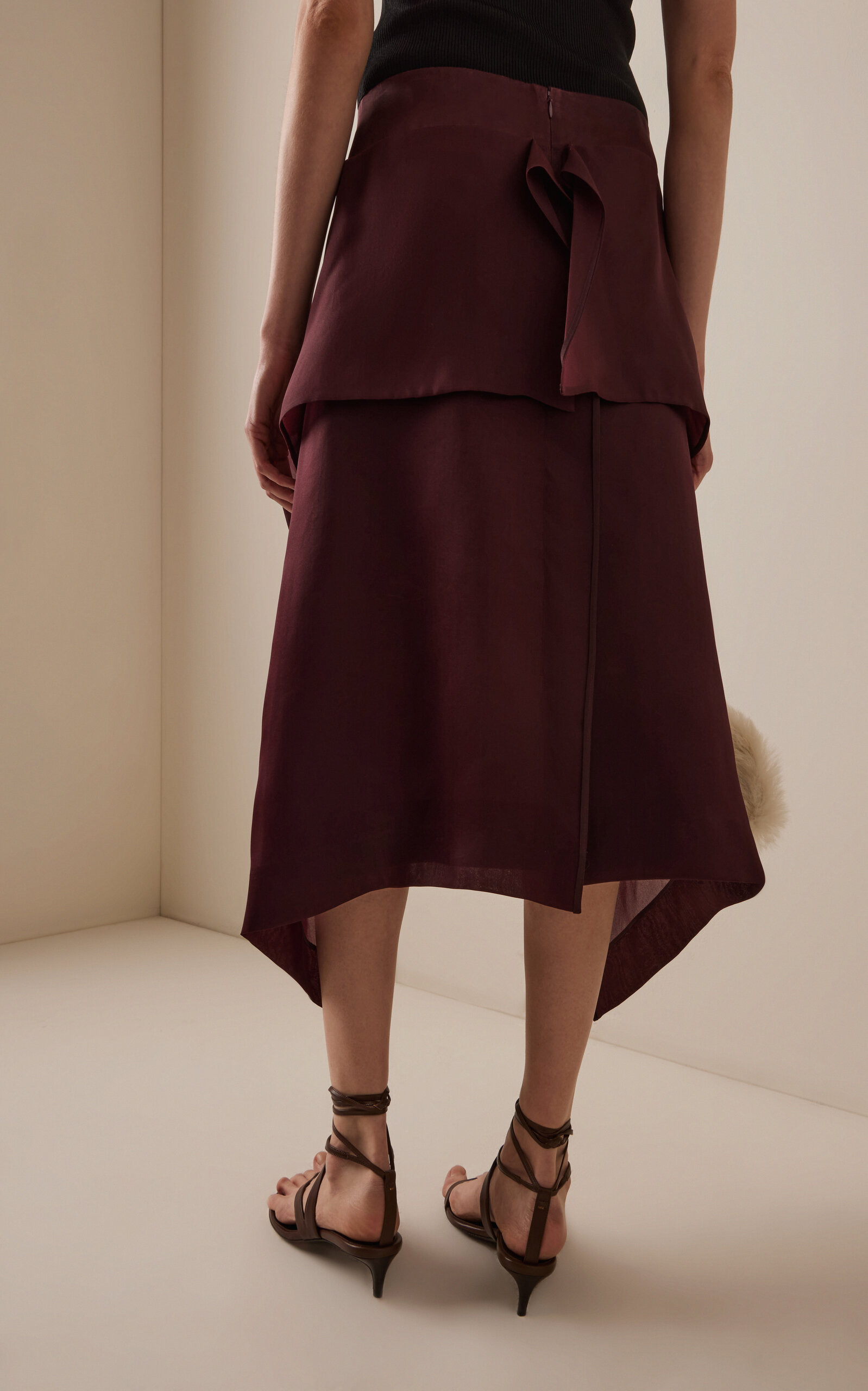 Nina Draped Silk-Organza Midi Skirt burgundy - 4