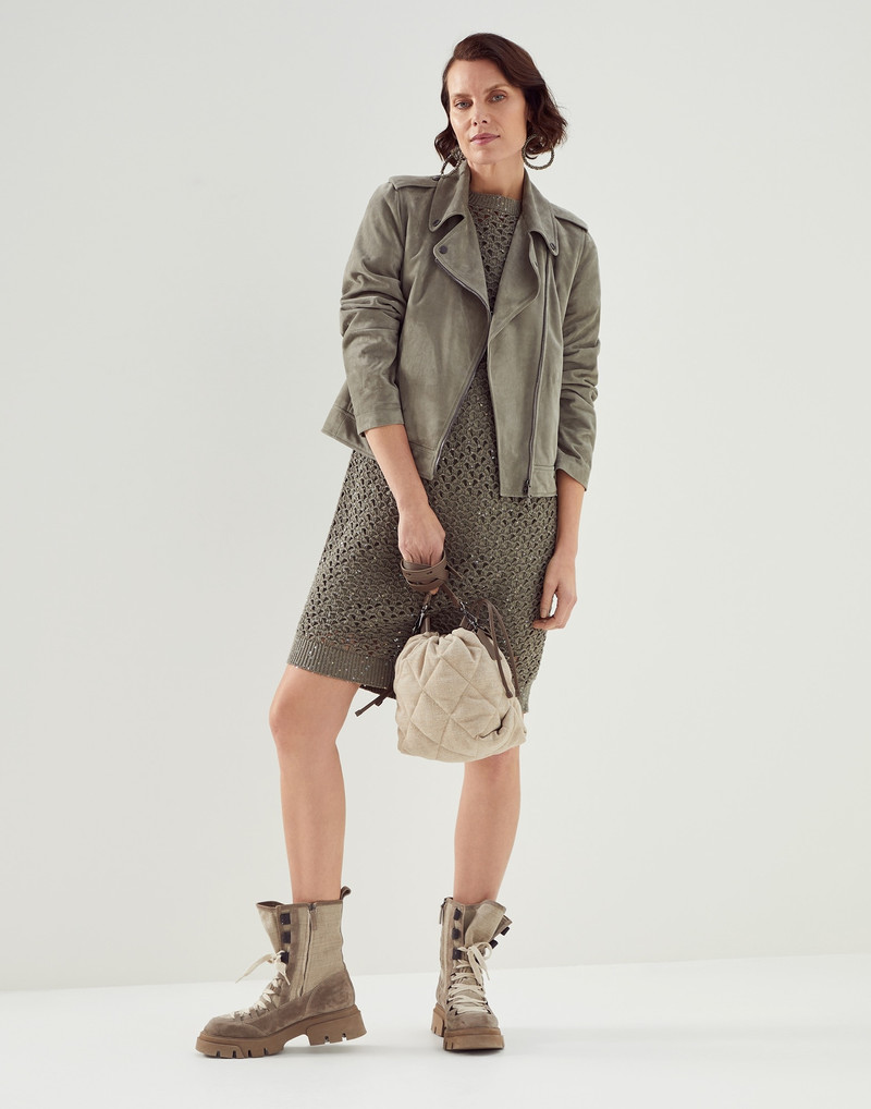 Brunello Cucinelli Suede biker jacket with monili outlook