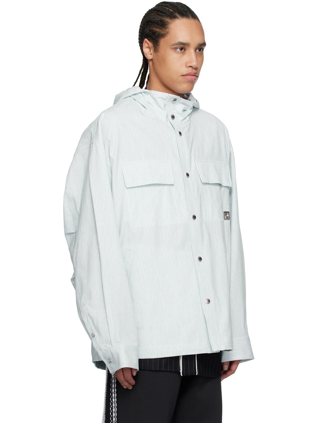Green & White Stripe Hooded Shirt - 2
