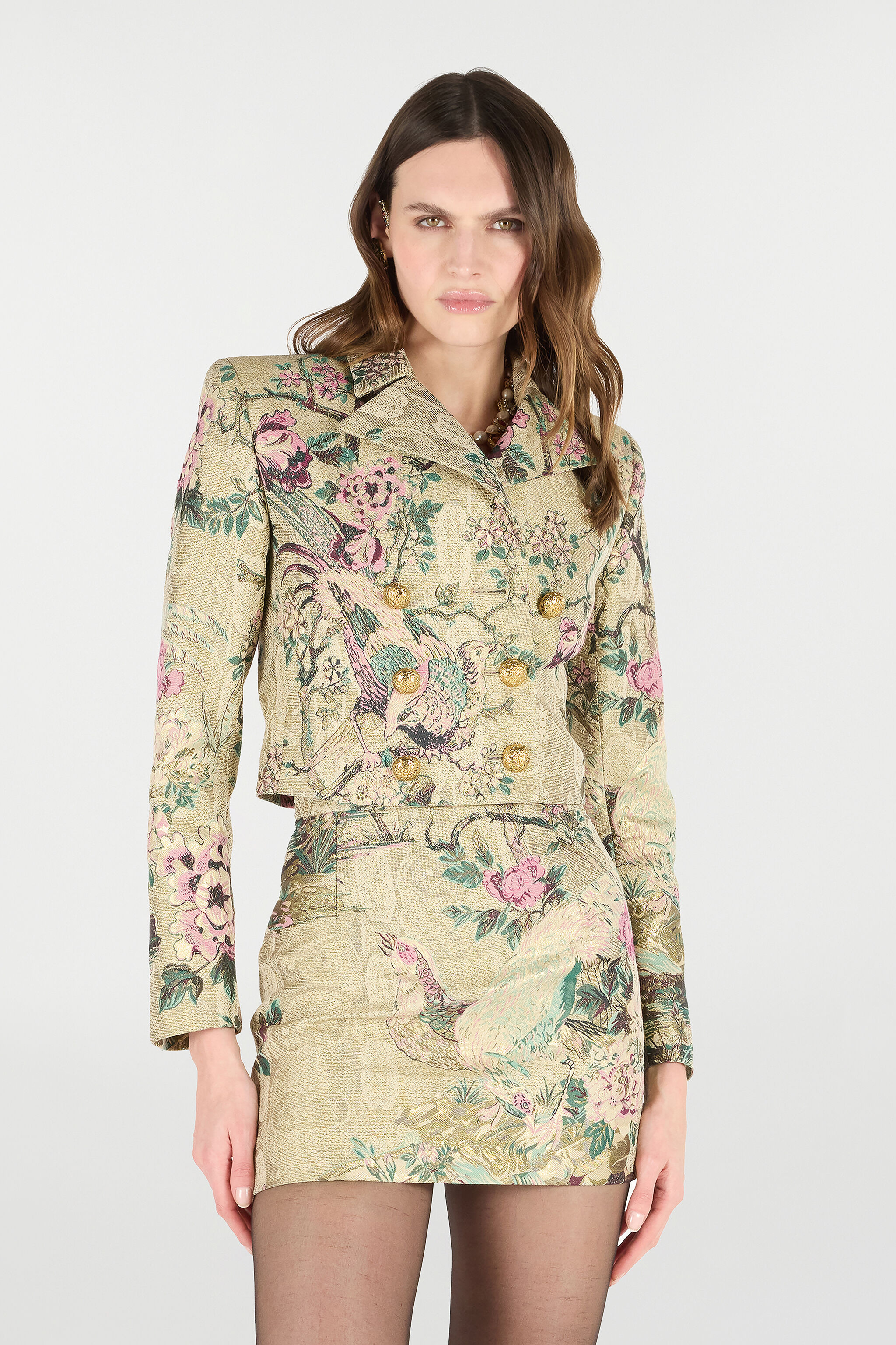 Cropped Jacket With Oriental Bird Print - 3