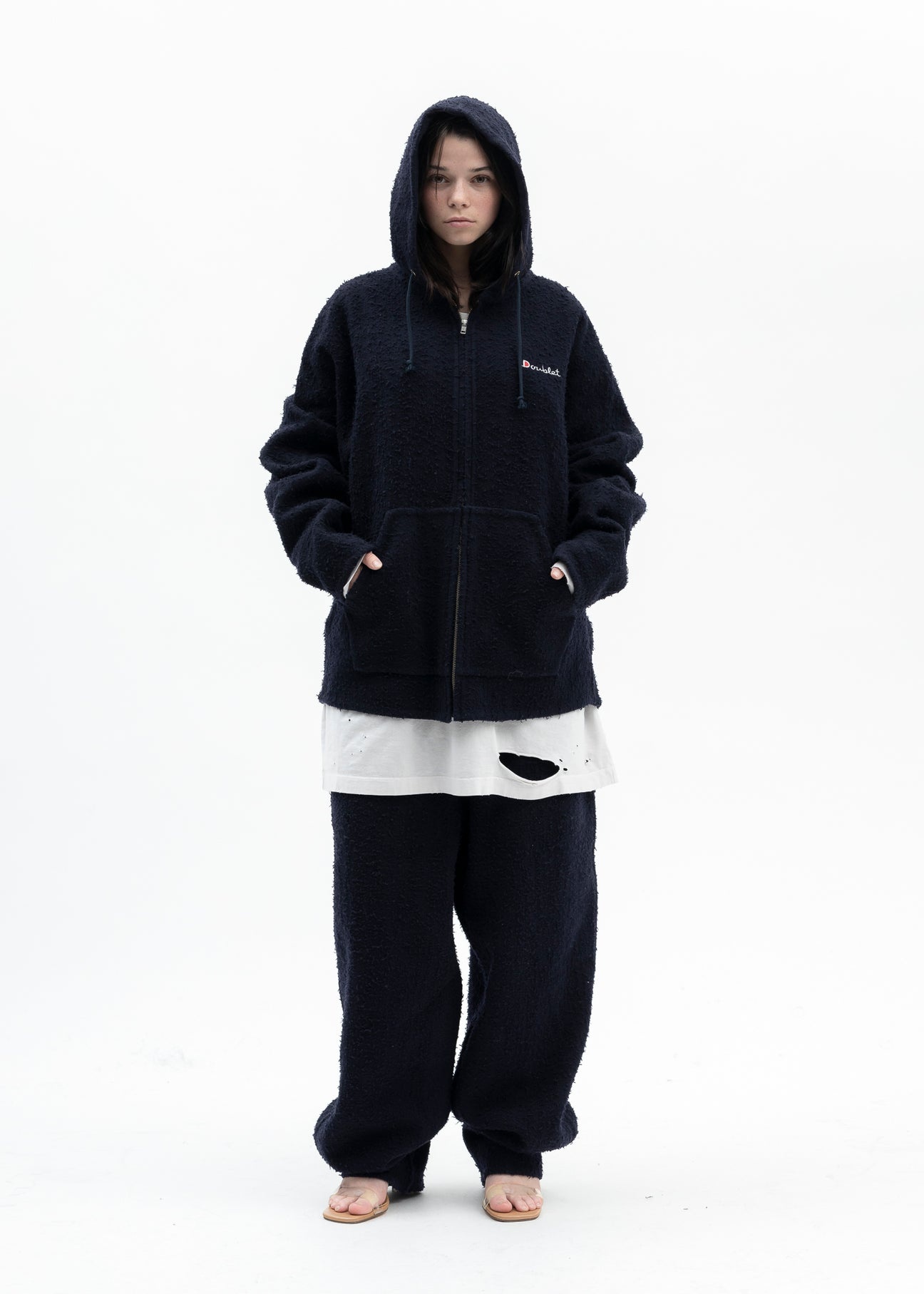 NAVY REVERSIBLE SEWING HOODIE - 5