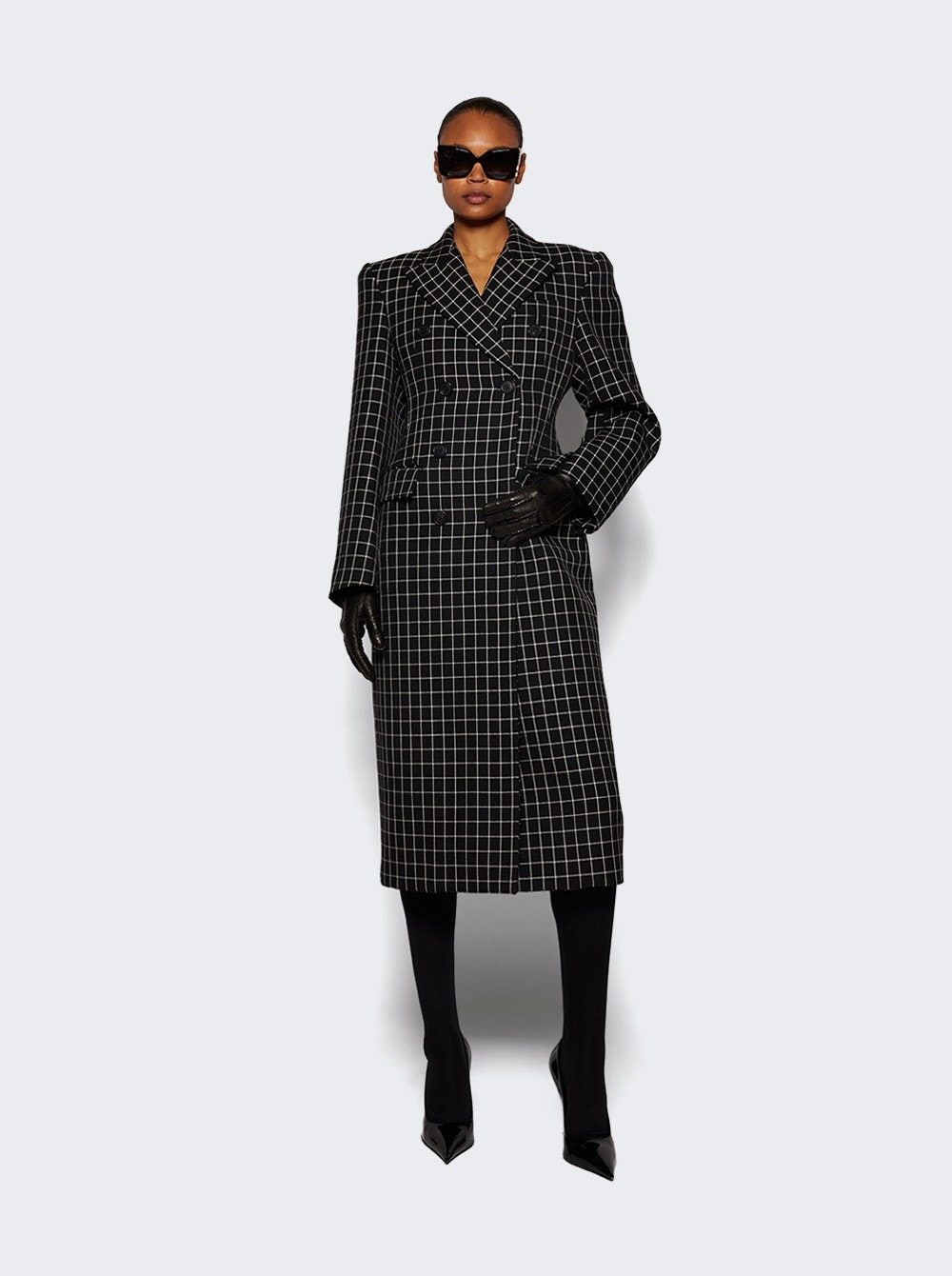 Double Breasted Contour Coat Black Plaid - 2