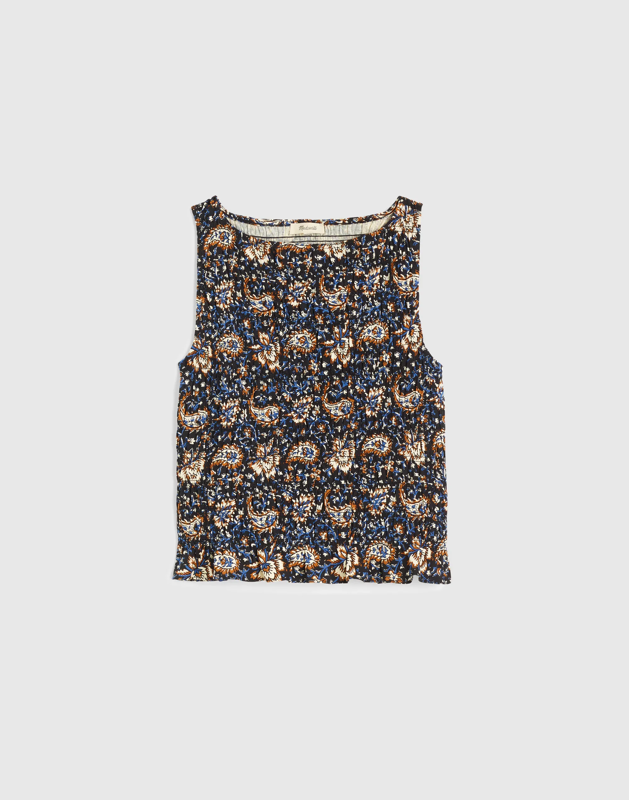 Smocked Boatneck Sleeveless Top - 1