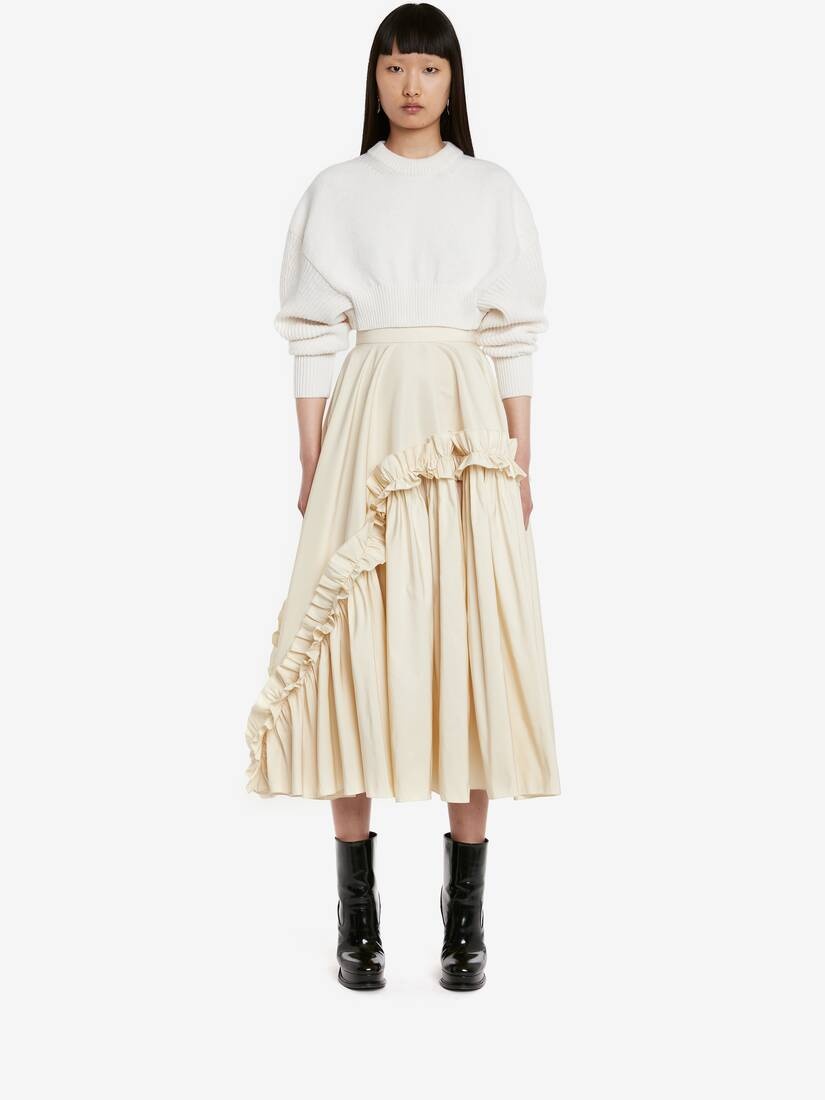 Women's Asymmetric Gathered Skirt in Calico - 2