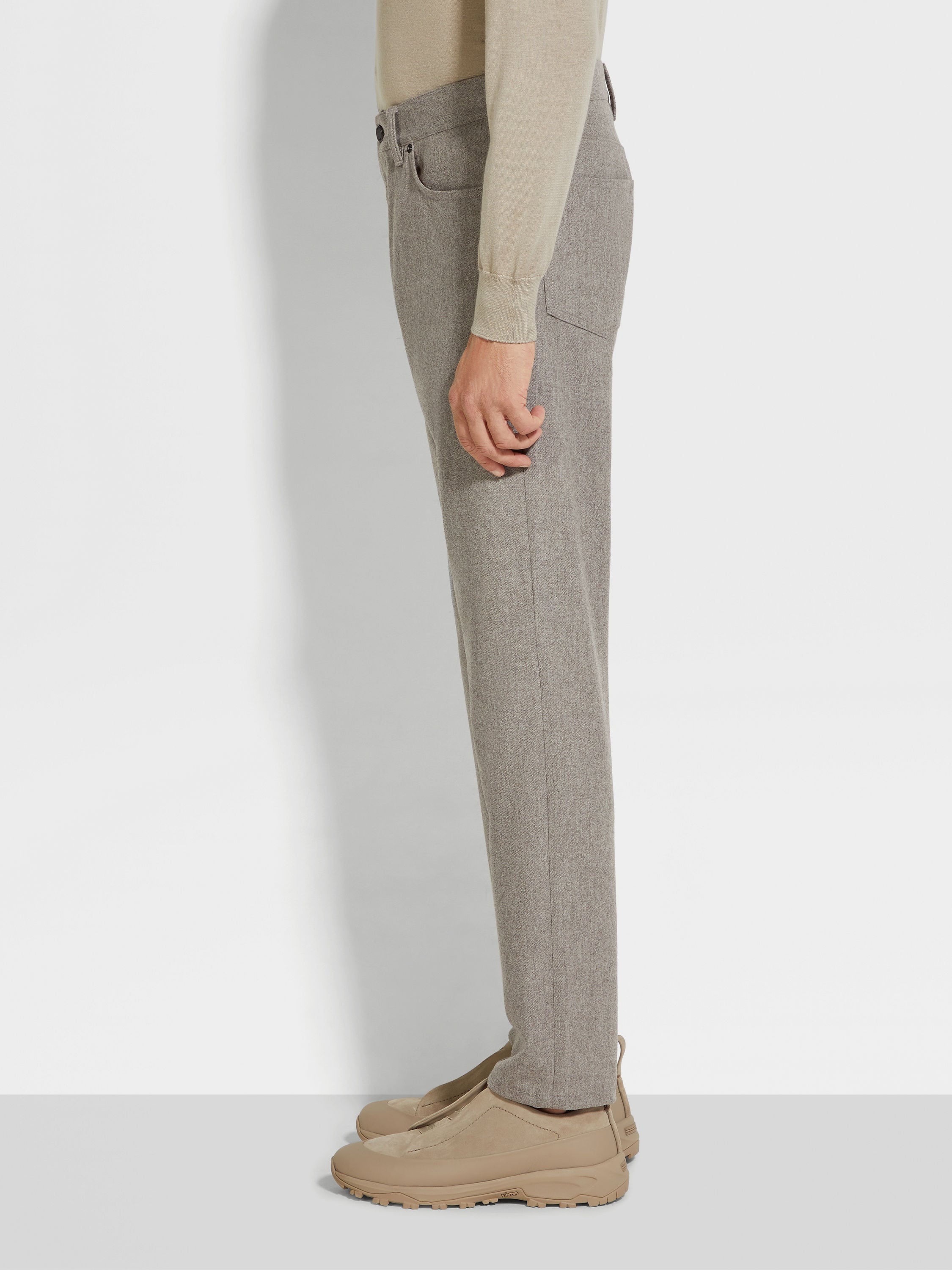 LIGHT TAUPE WOOL AND CASHMERE ROCCIA PANTS - 4