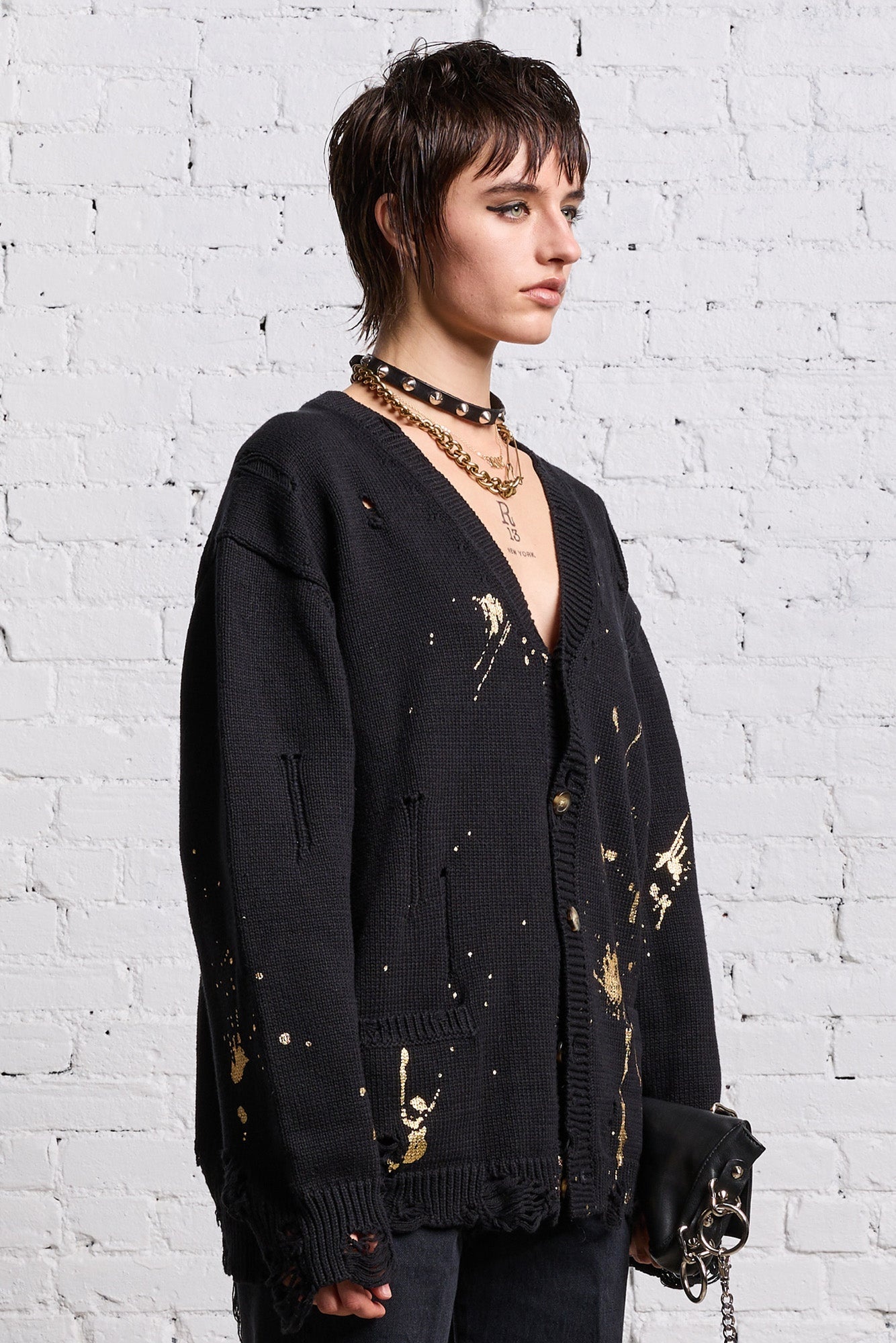 BOYFRIEND CARDIGAN - GOLD SPLATTERED BLACK - 5