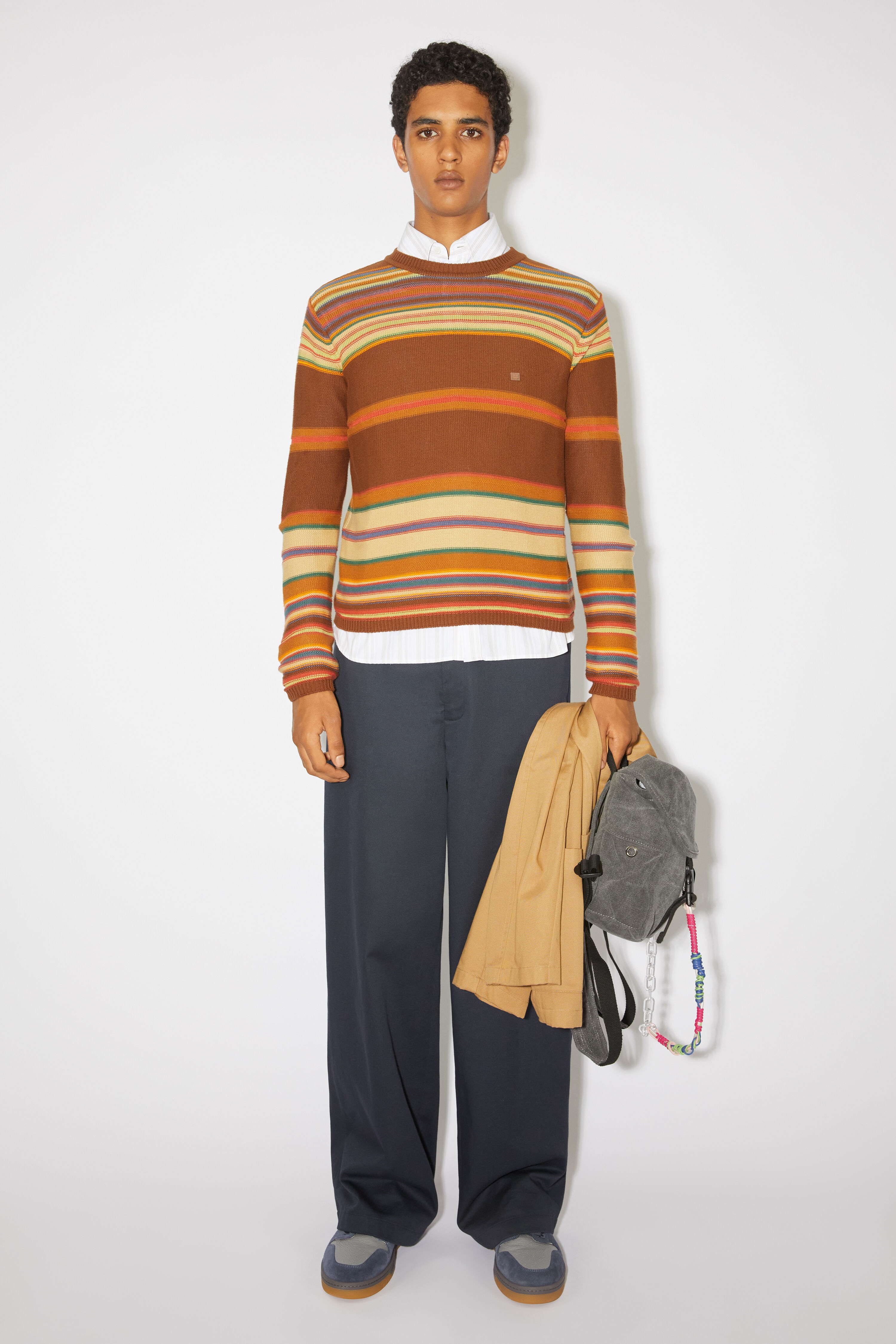 Crew neck knit jumper - Cinnamon brown/multi - 2