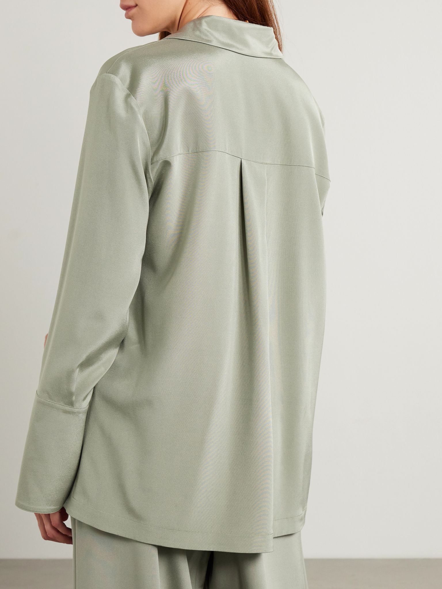Dover stretch-silk shirt Sage green - 3
