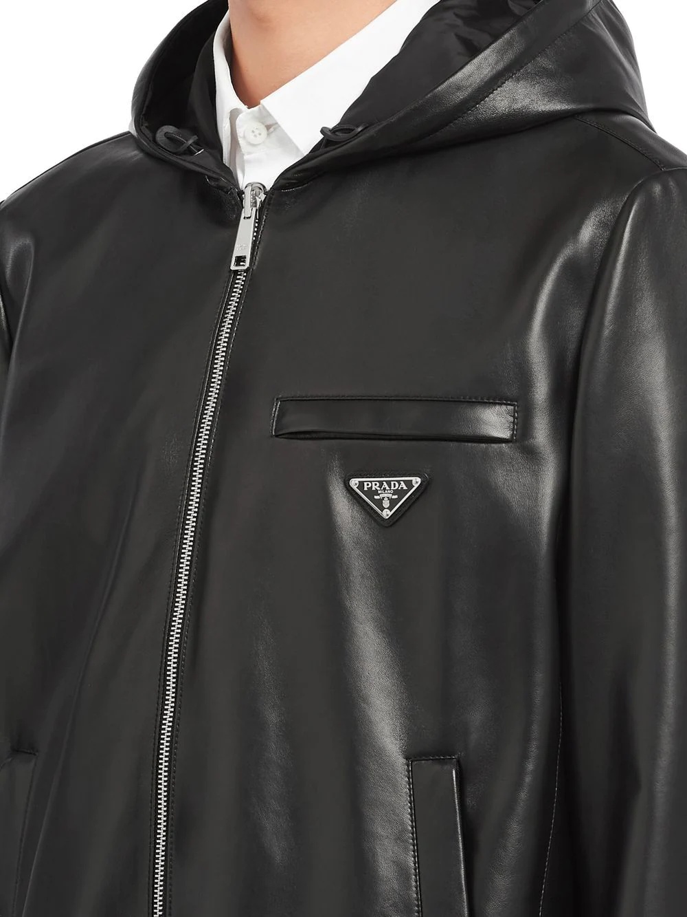 reversible hooded leather jacket - 5