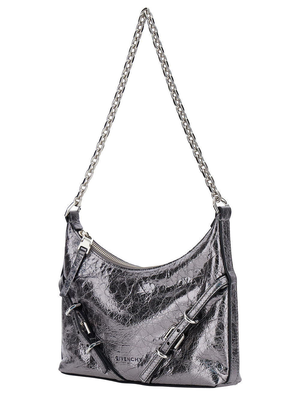 Givenchy Women 'Voyou Party' Mini Silver Shoulder Bag With Engraved Logo In Laminated Leather Woman - 2
