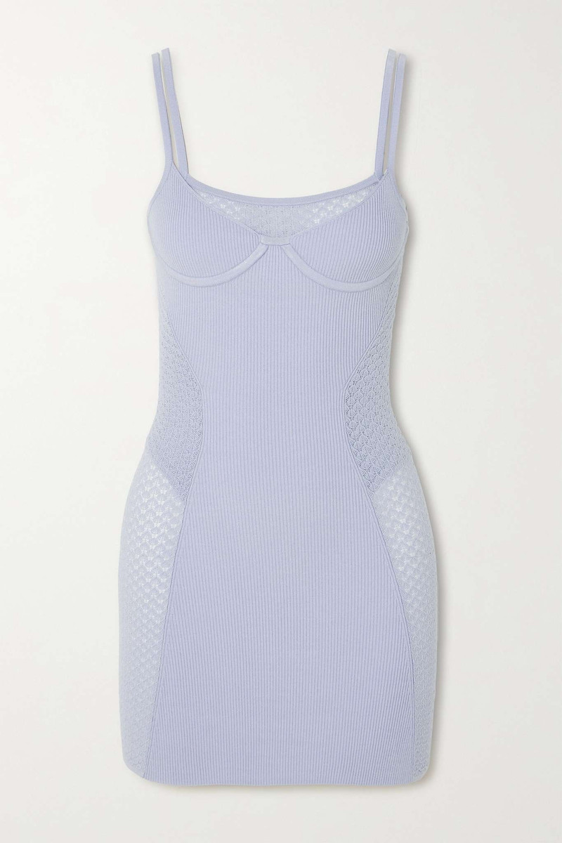 Layered pointelle-knit and ribbed stretch-jersey mini dress - 1