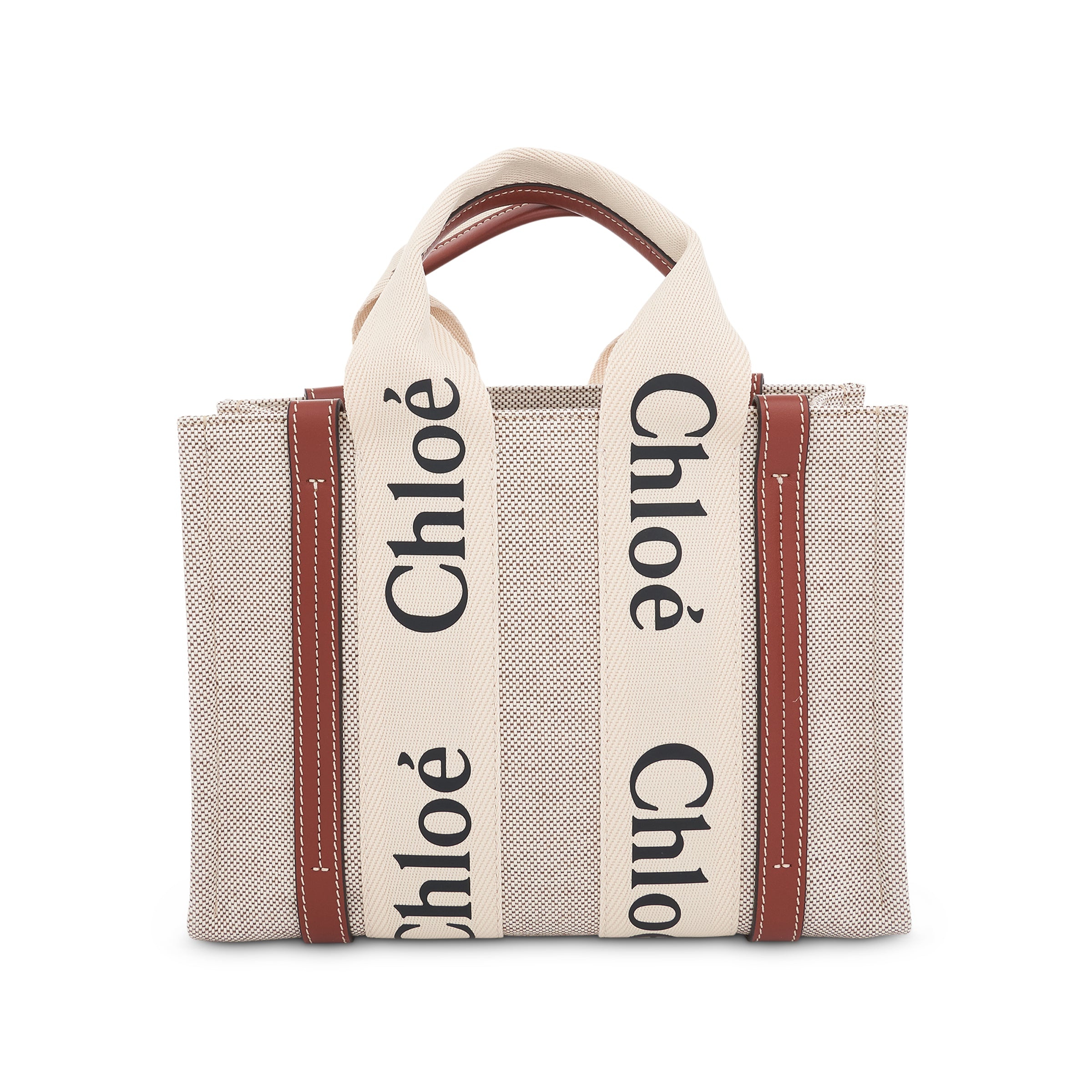 Small Eco Woody Tote Bag with Strap in White/Brown - 5