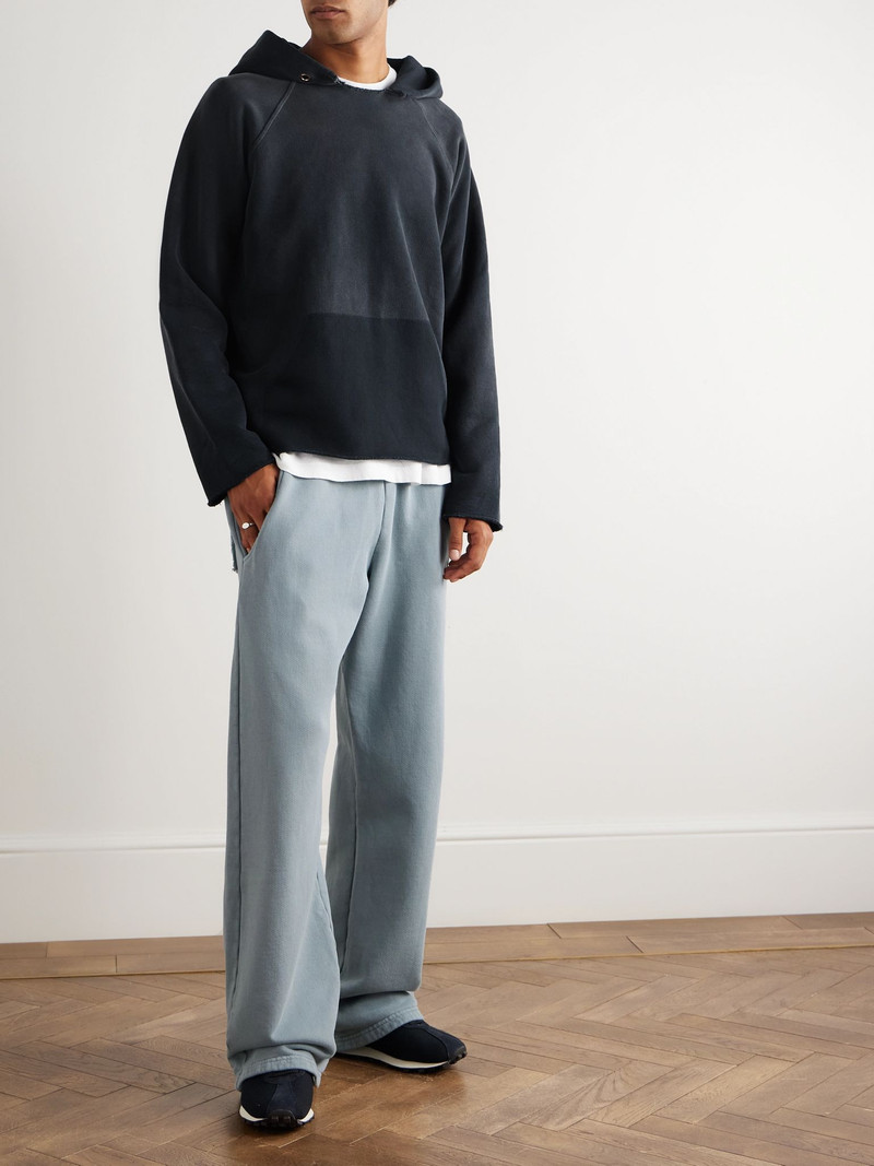 LES TIEN Distressed Cotton-Jersey Hoodie Black outlook