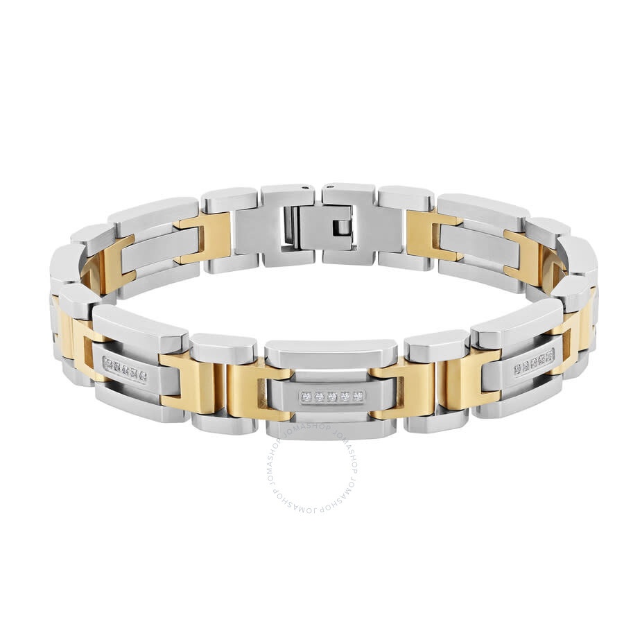 Robert Alton - Robert Alton 1/6CTW Diamond Stainless Steel with Yellow Finish Men's H-Link Bracelet - 1