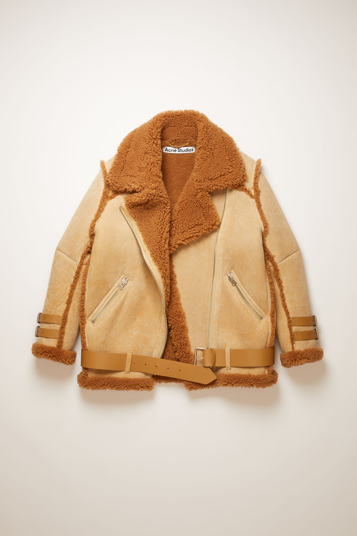 Suede shearling jacket beige - 1