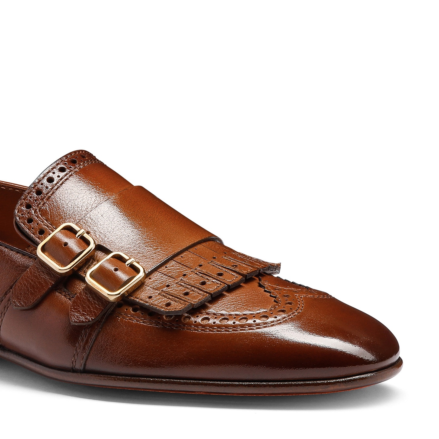 Men's orange leather double-buckle loafer with fringe - 5
