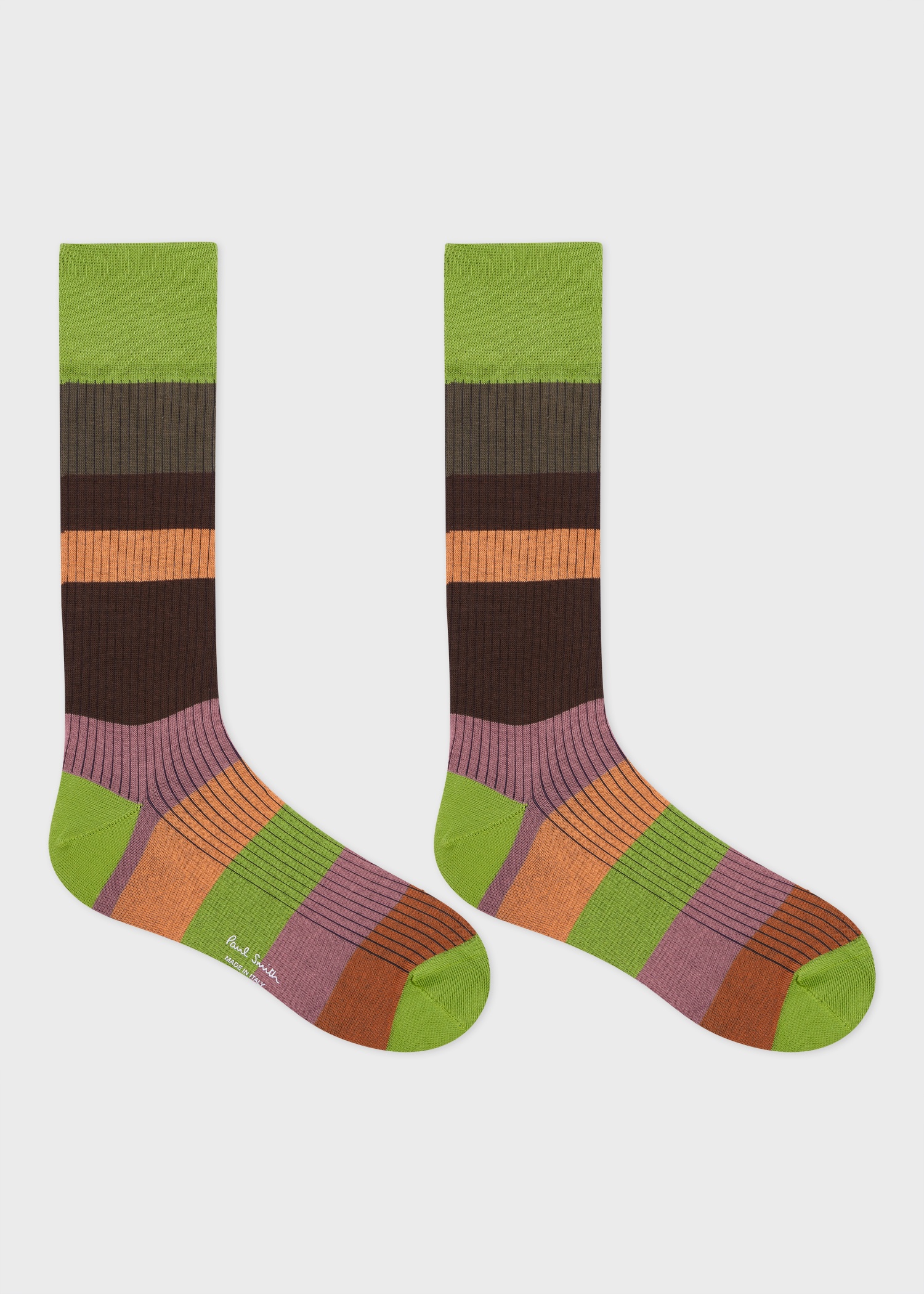 Green Mixed-Stripe Ribbed Socks - 2