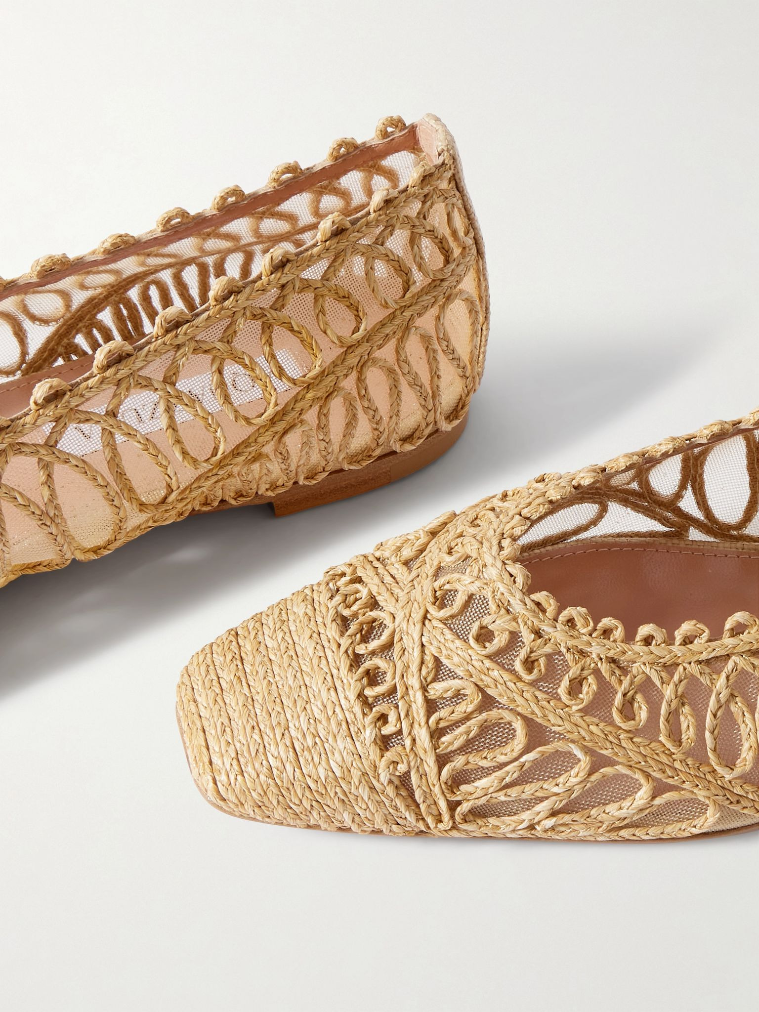 Kahlo raffia and mesh ballet flats Sand - 4