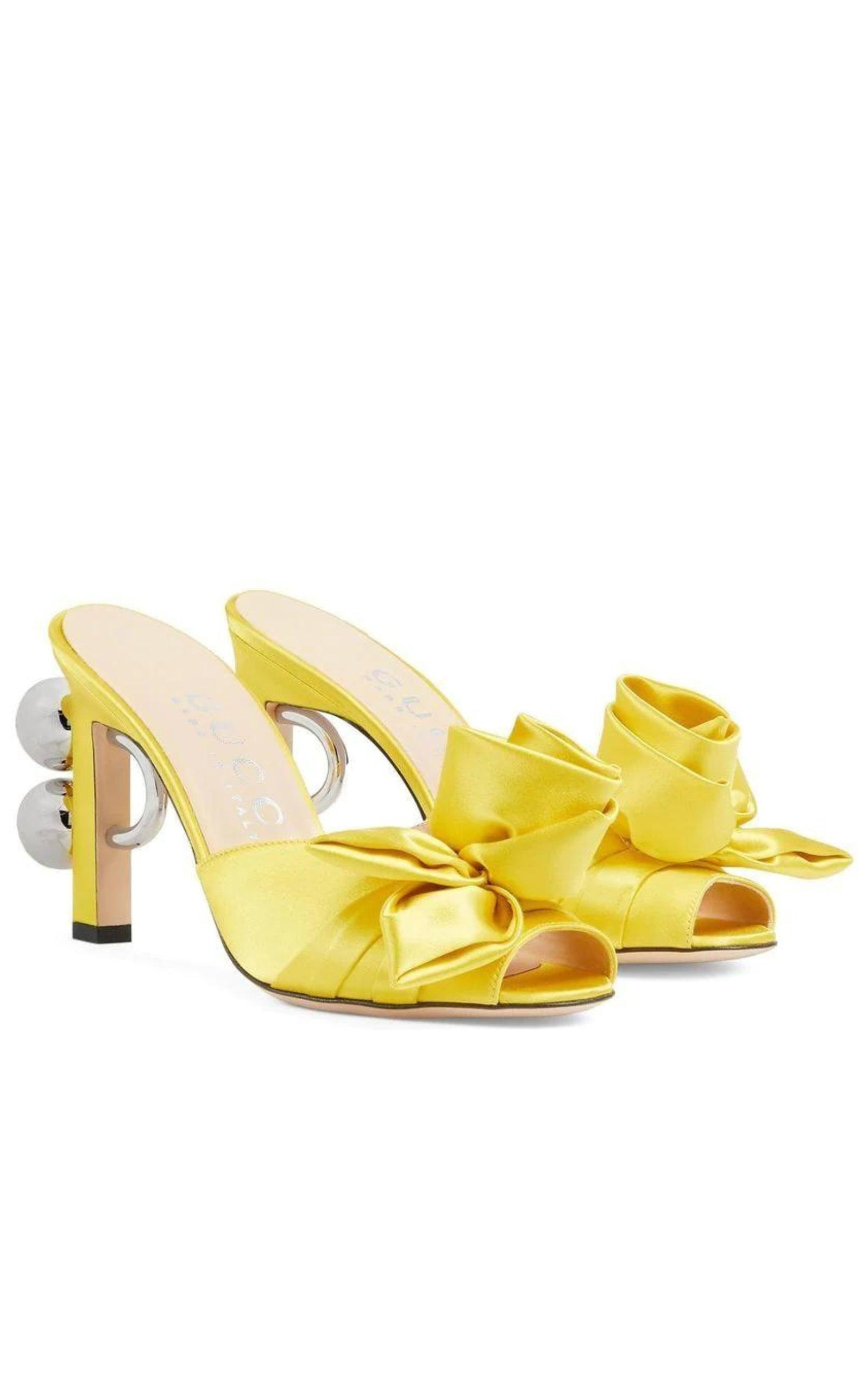 Shawana Satin Flower Mules in Yellow - 3