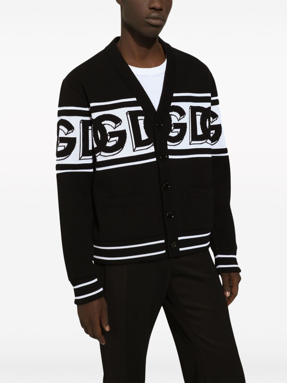logo-intarsia V-neck cardigan - 5