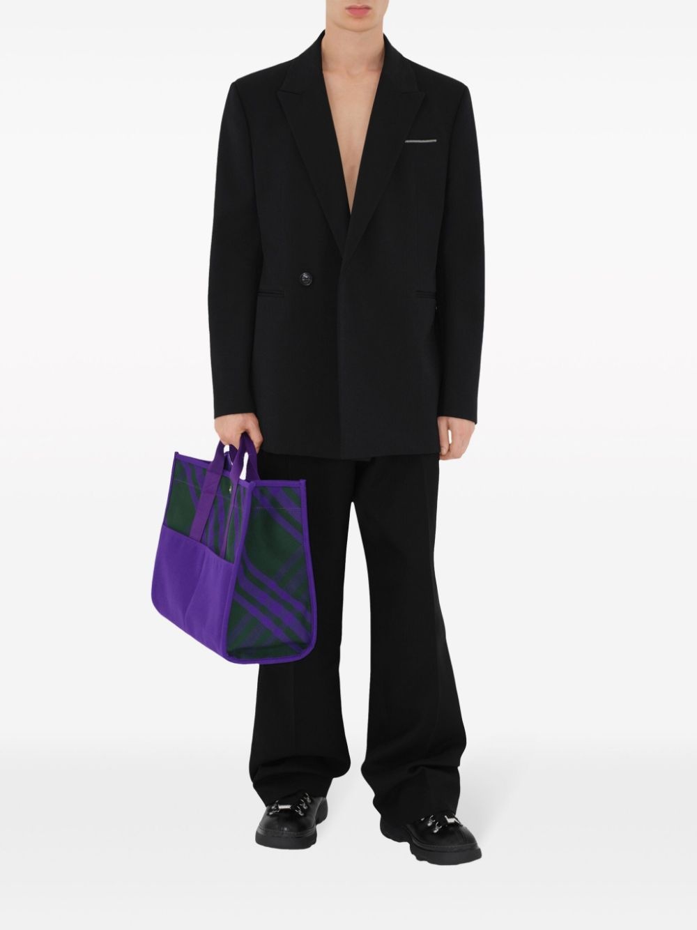 check-pattern leather tote bag - 2