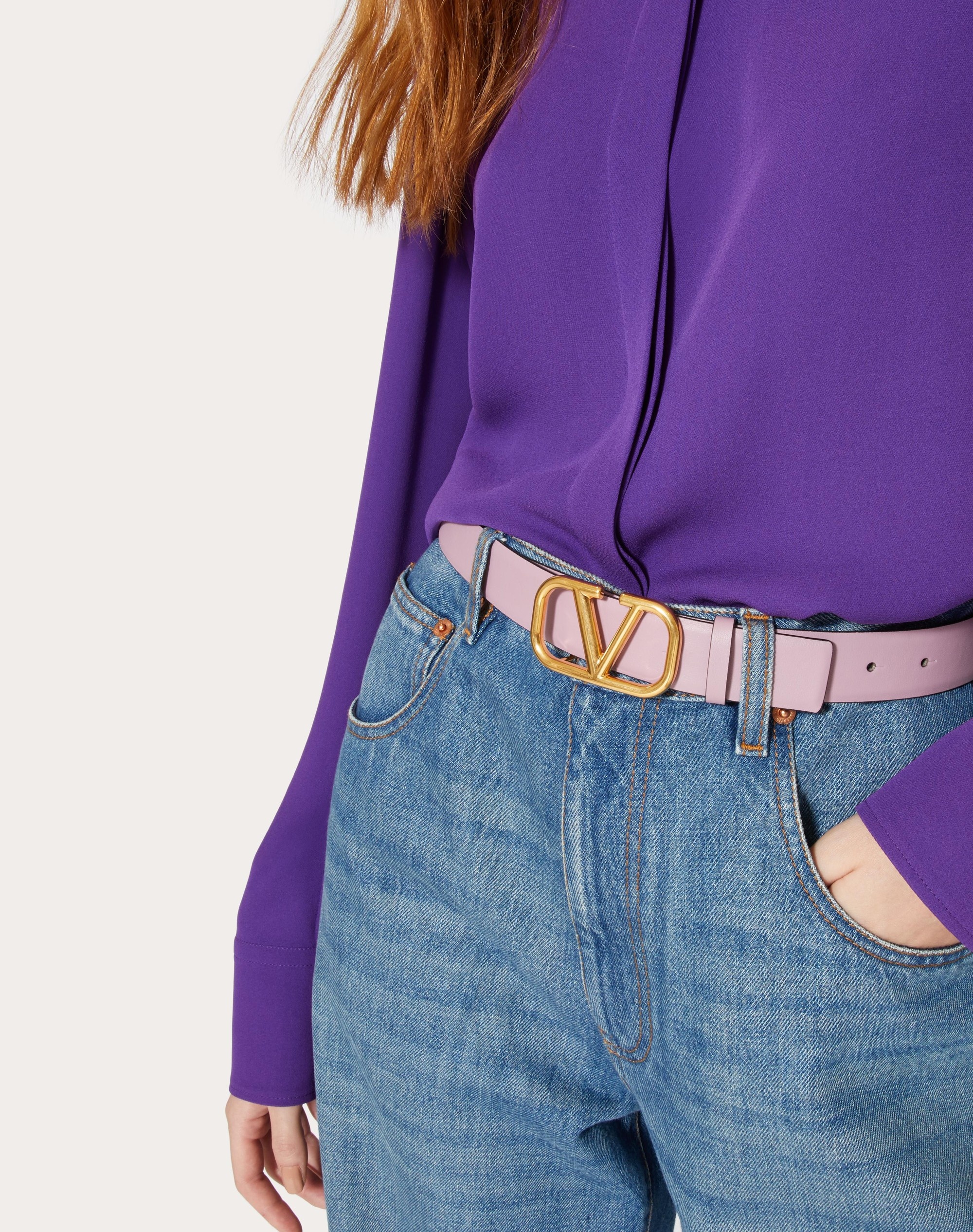 Reversible Vlogo Signature Belt In Glossy Calfskin 20 Mm for Woman in  Pink/purple