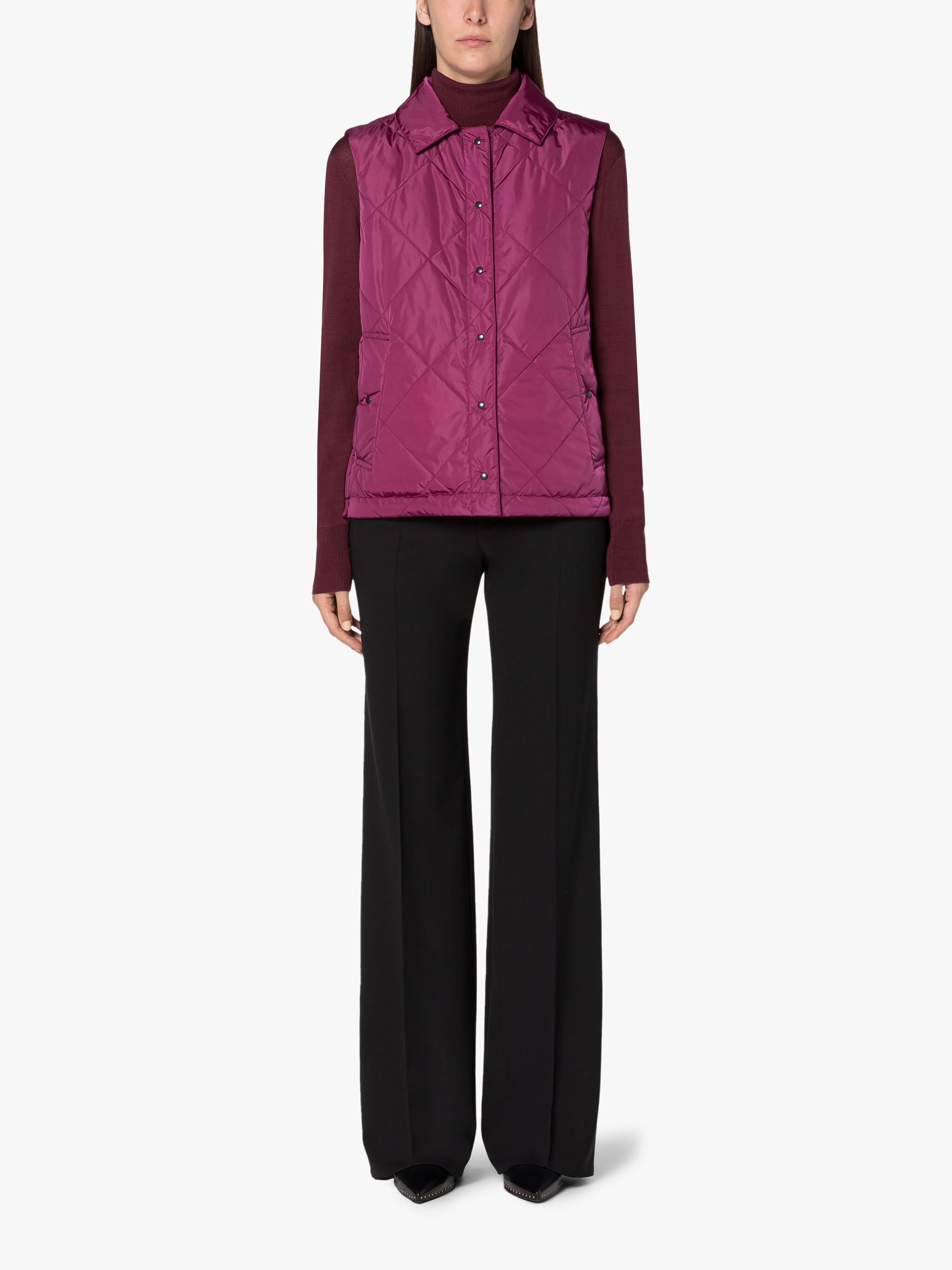 ANNABEL BURGUNDY QUILTED NYLON LINER VEST - 3