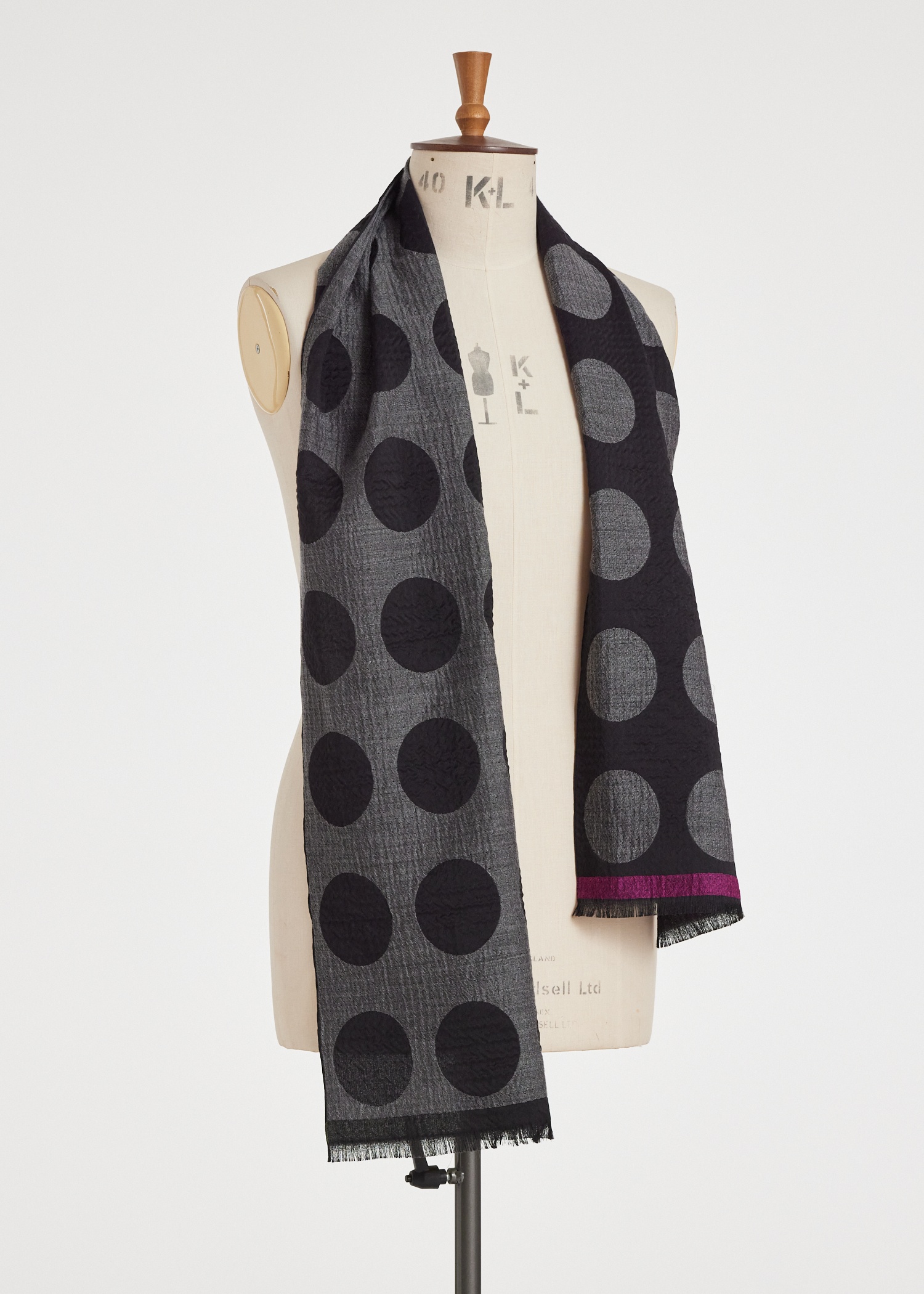 Black And Grey Virgin Wool-Blend Jacquard Spot Scarf - 3
