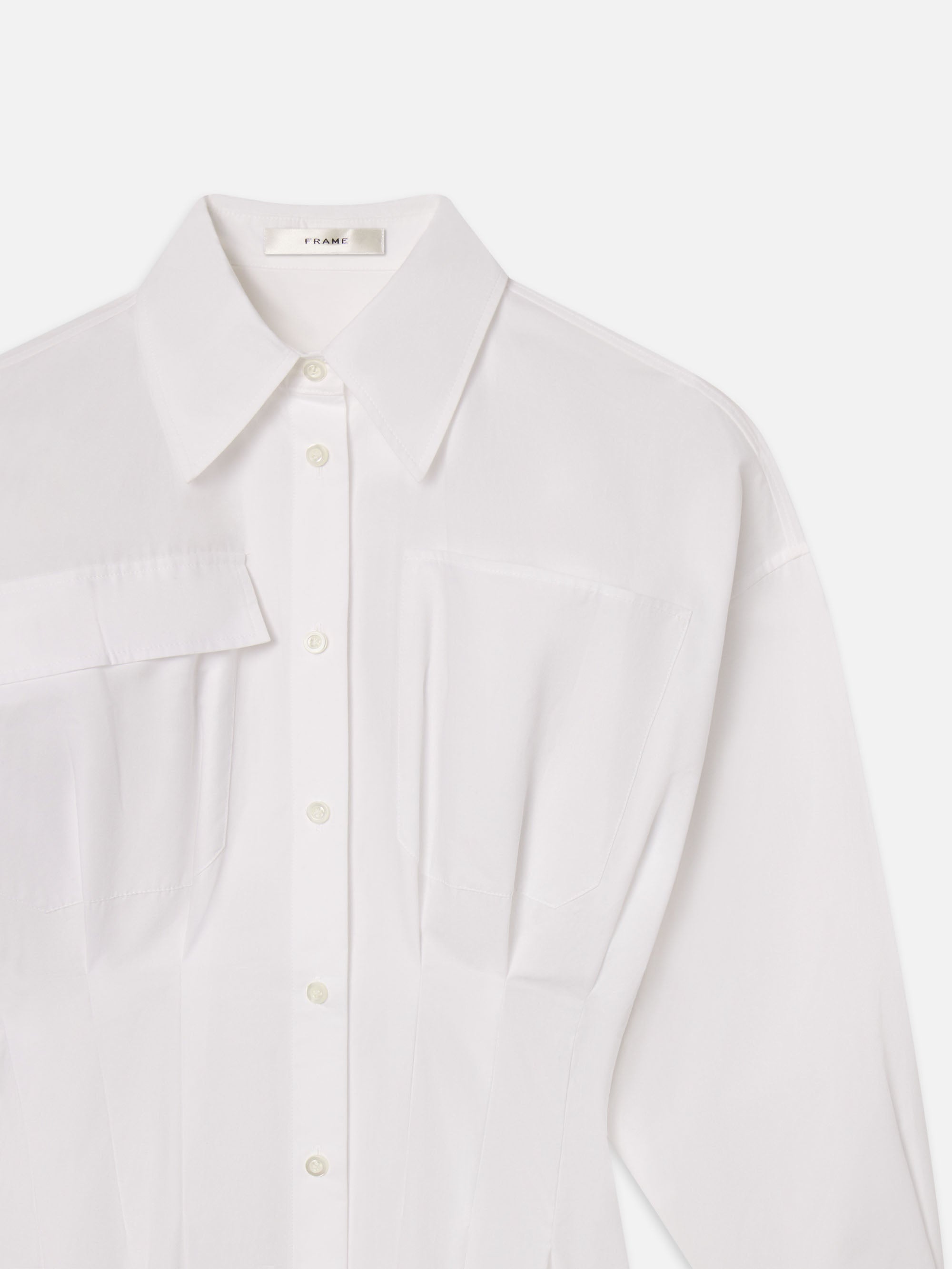 The Nipped Poplin Dress in White - 3