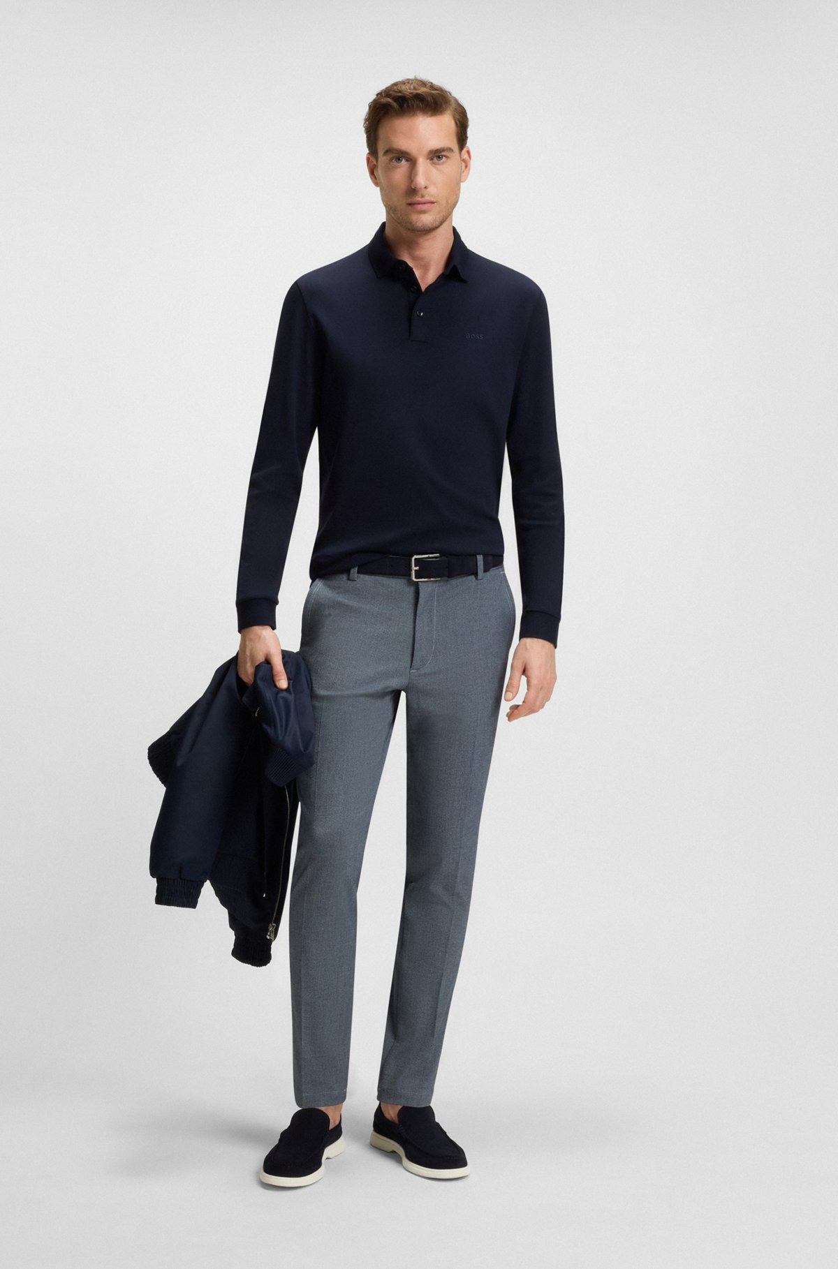 SLIM-FIT TROUSERS IN MELANGE STRETCH FABRIC - 3