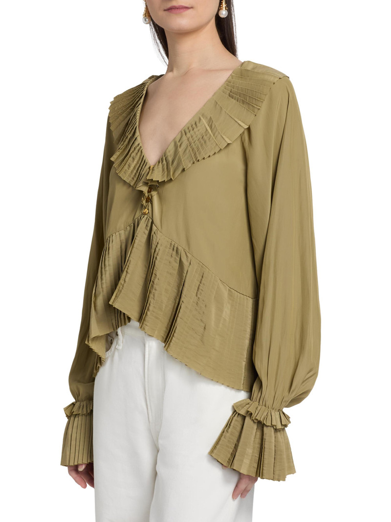 Women's Jacklyn Pleated Ruffle Blouse - Safari 4