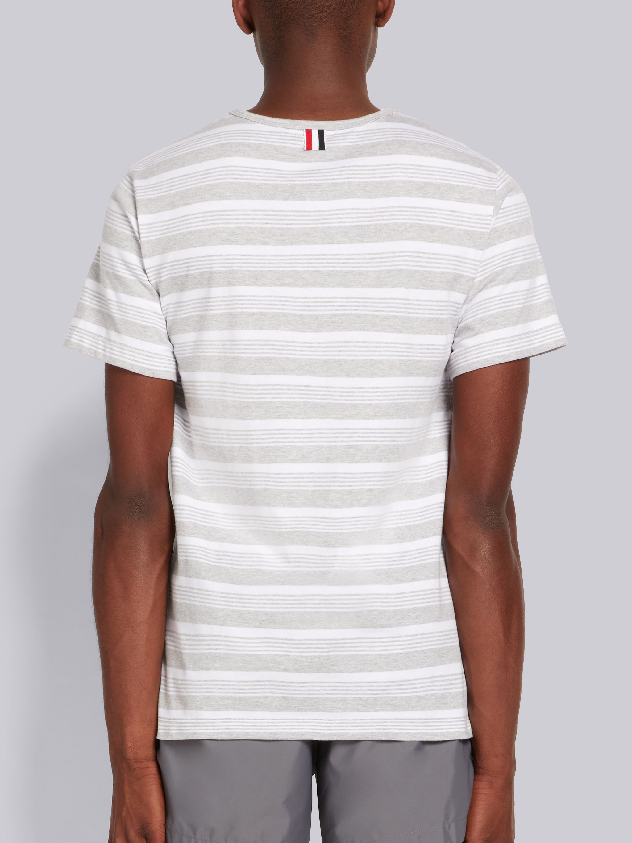 Pastel Grey Striped Jersey Pocket Tee - 3