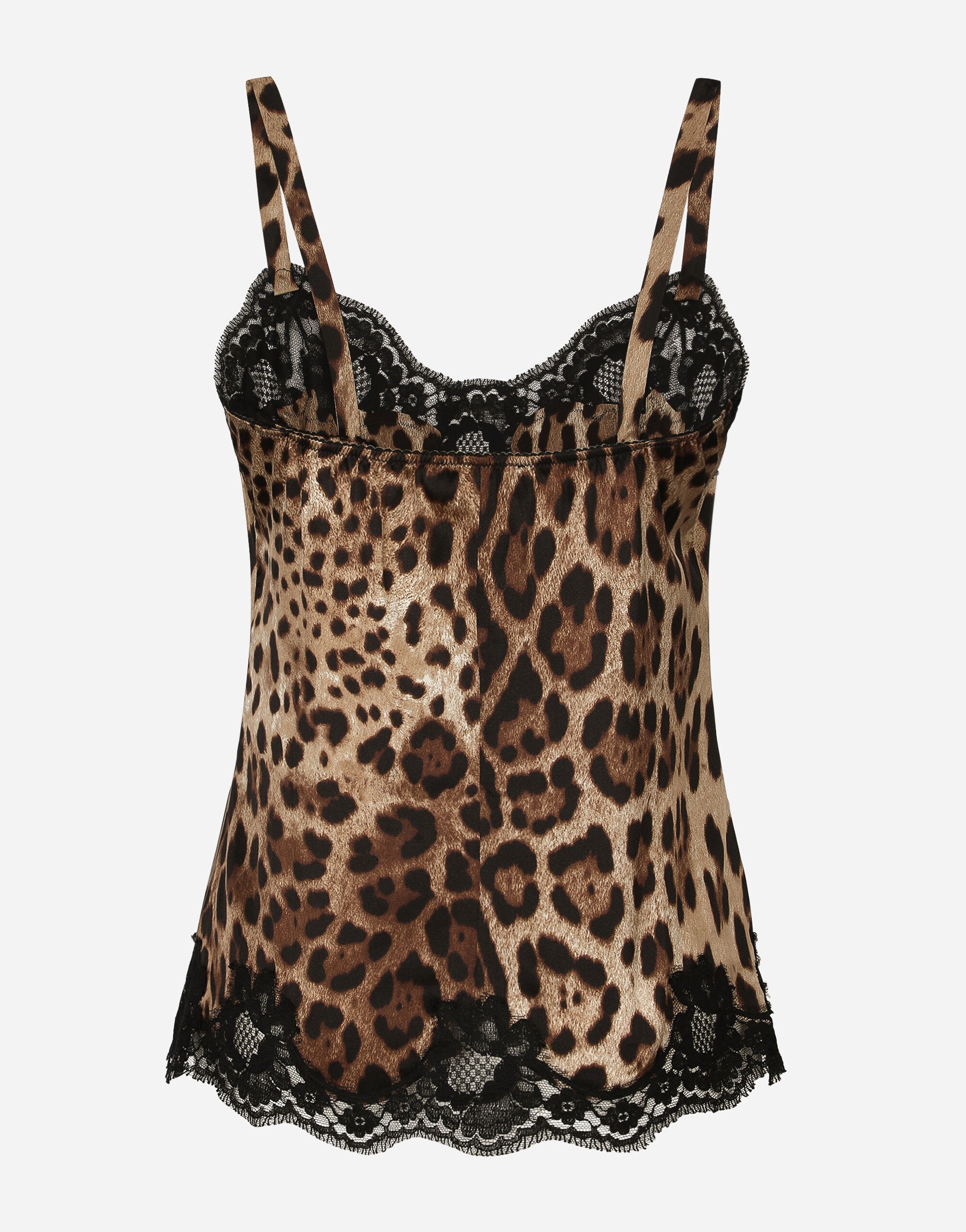Leopard-print satin lingerie-style top with lace detailing - 2
