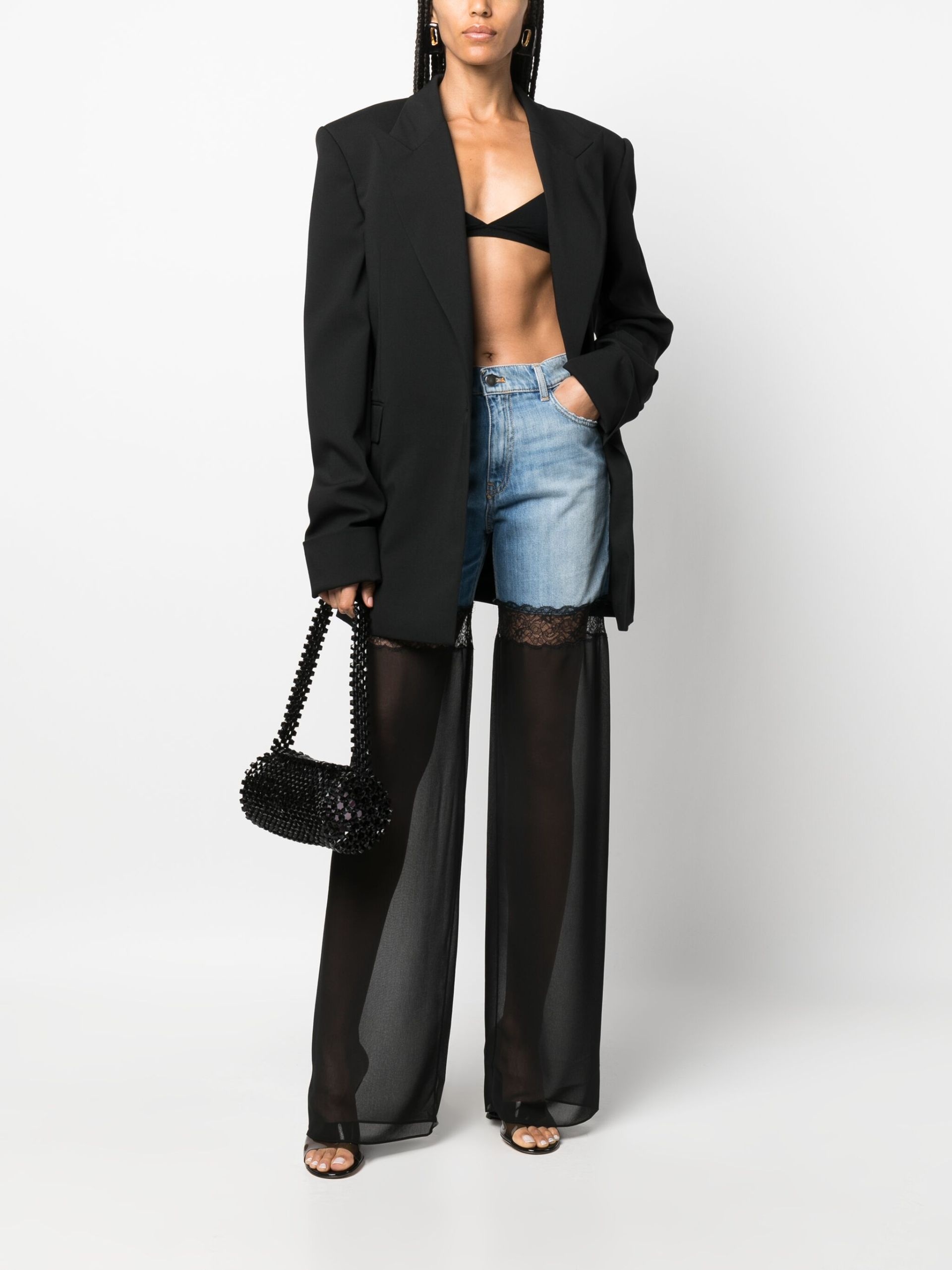 Black Tulle Wide-Leg Jeans - 2