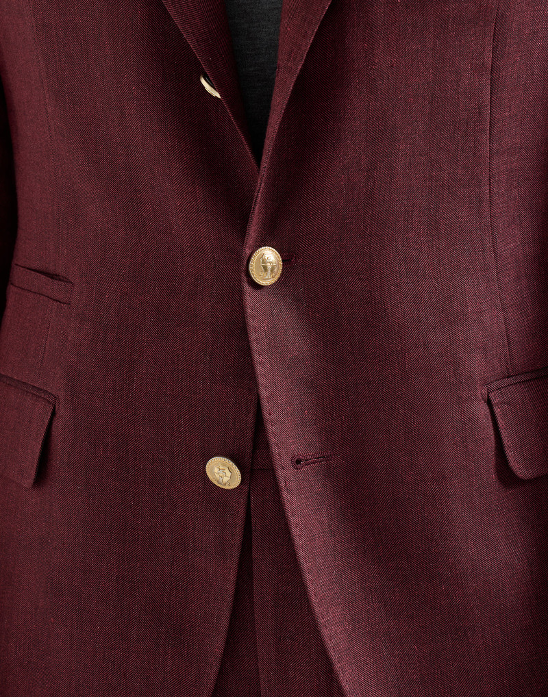 Linen and virgin wool chevron deconstructed blazer with peak lapels and metal buttons 4