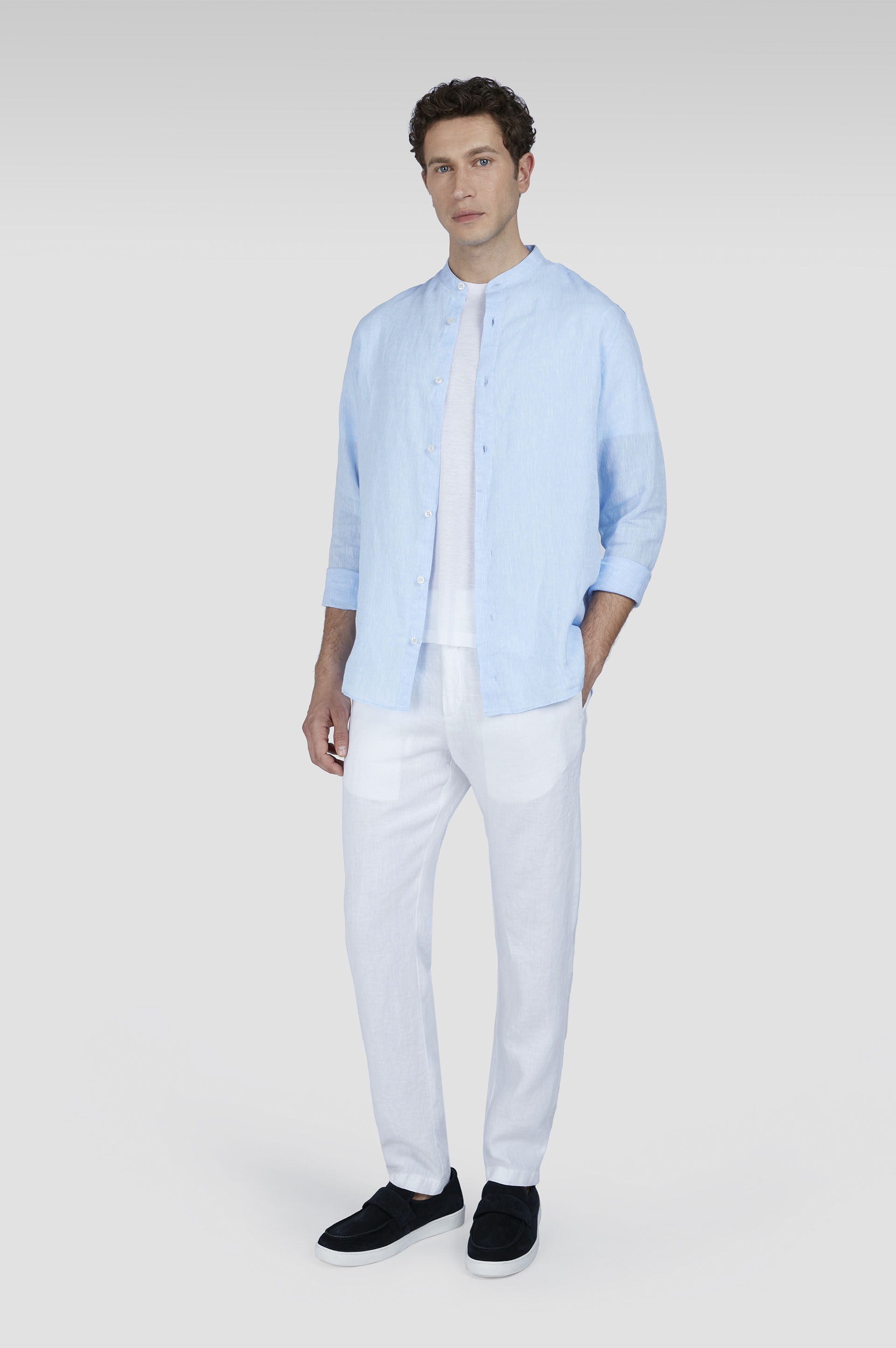 LINEN SHIRT WITH MANDARIN COLLAR - 2